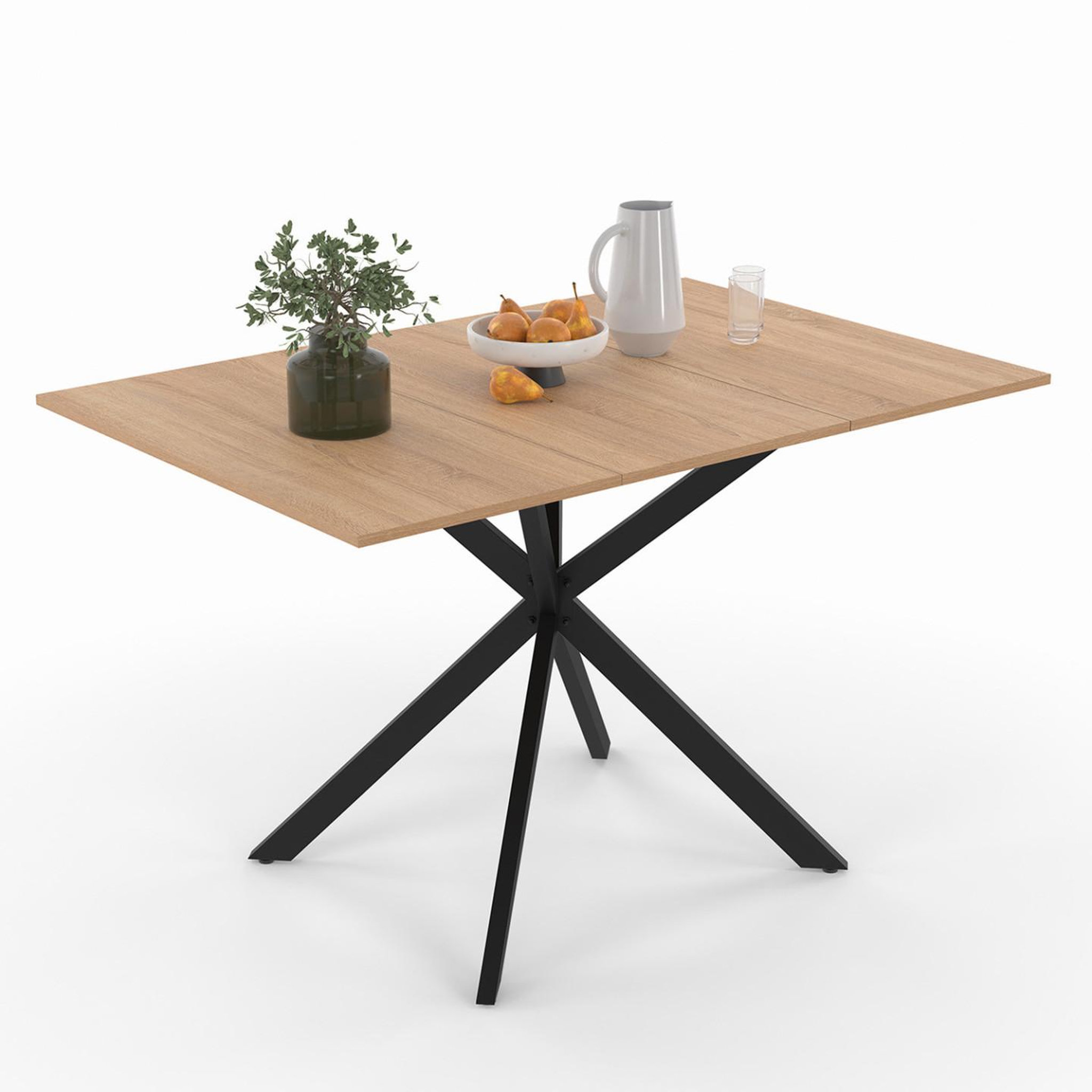 ID MARKET Table à manger extensible carrée alix 4-6 personnes pied araignée bois et noir 80-120 cm