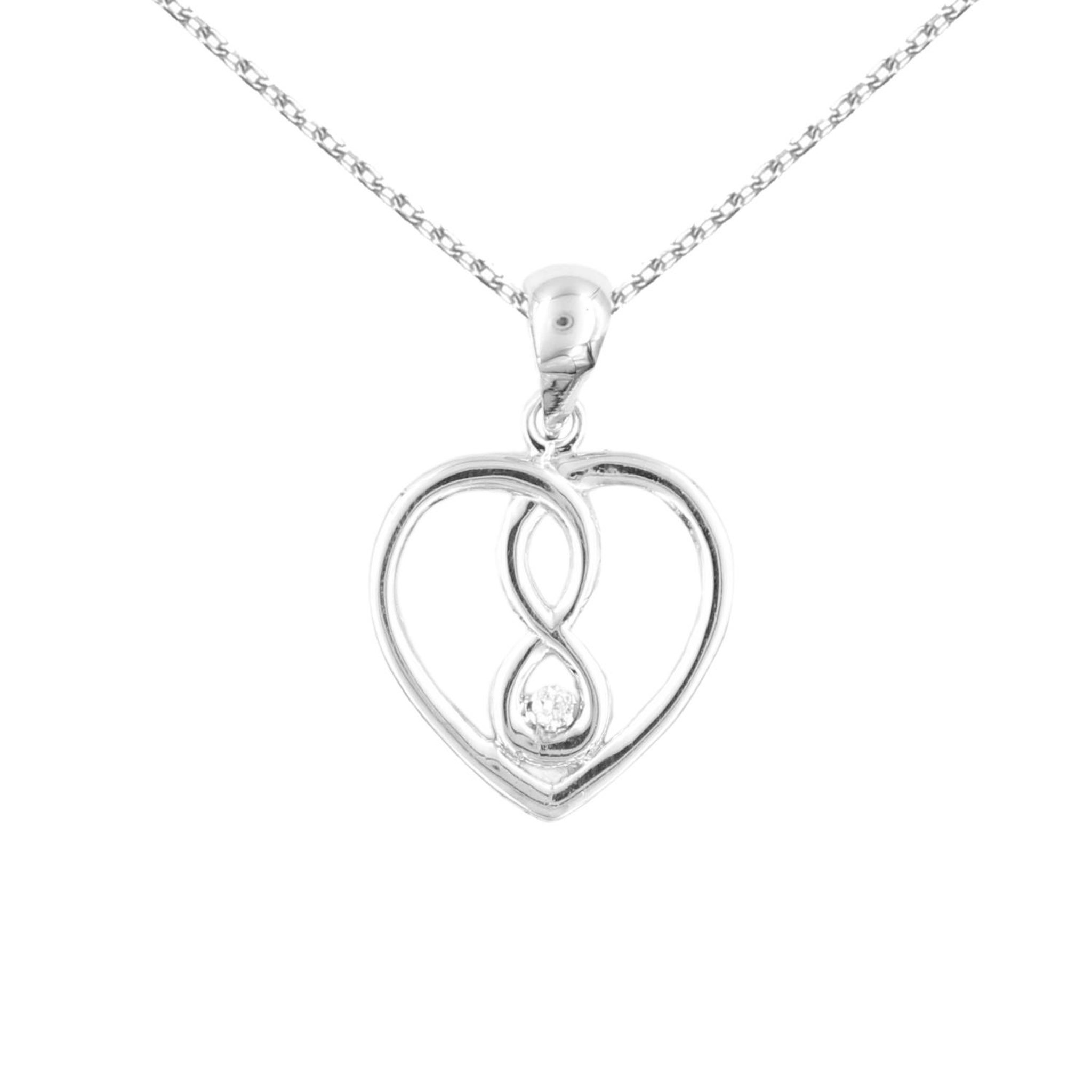 L'ATELIER D'AZUR Collier Coeur Infini / Infinity - Pendentif Or Blanc et Diamant - Chaine Argentée - Femme