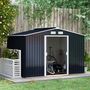 Voir la diapositive 2 : OUTSUNNY Abri de jardin - remise pour outils - cabanon double porte coulissante - fondation incluse - dim. 277L x 191l x 192H cm - tôle d'acier ondulée anthracite