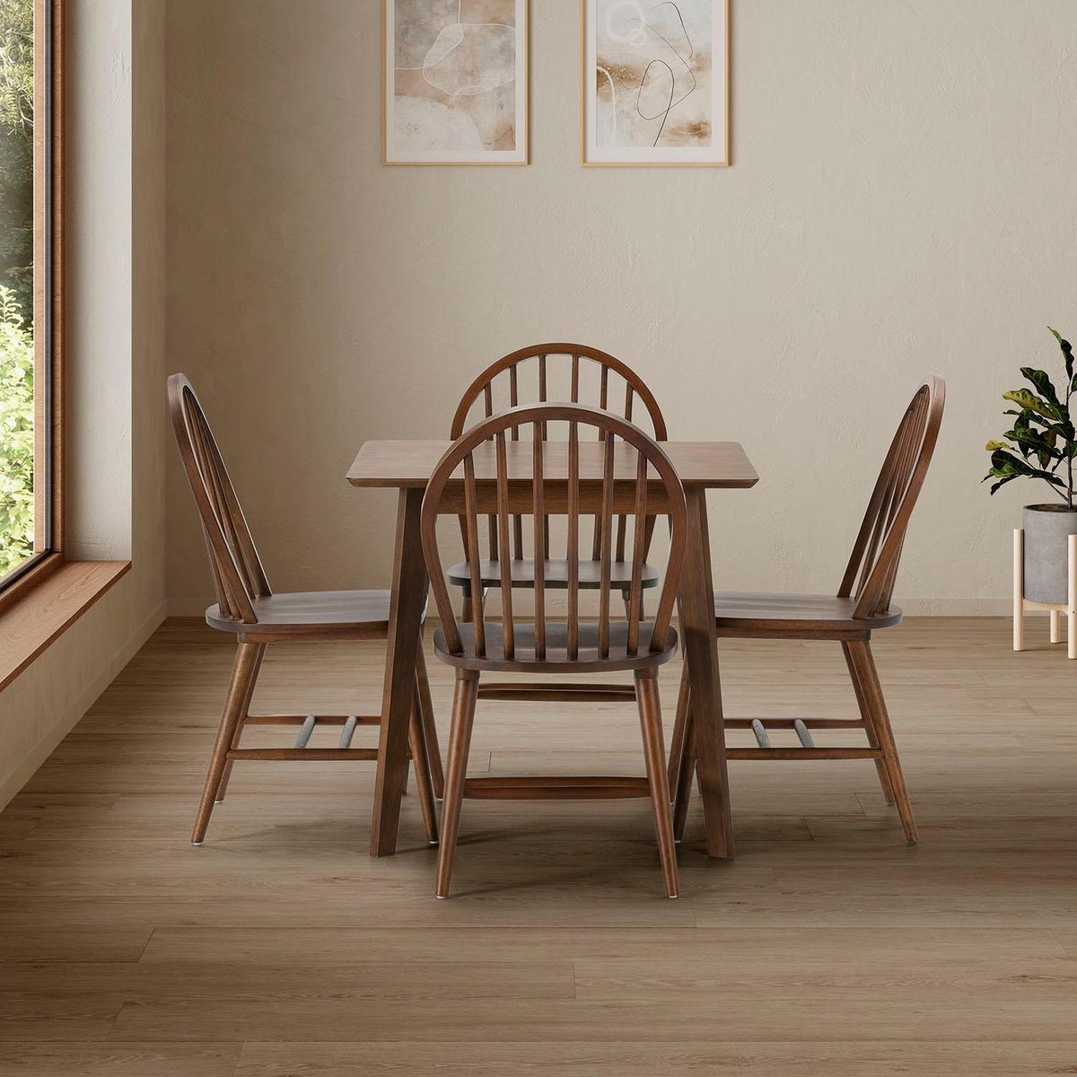 VS VENTA-STOCK Ensemble table 80x80 cm et 4 chaises de salle à manger Clarck Noyer