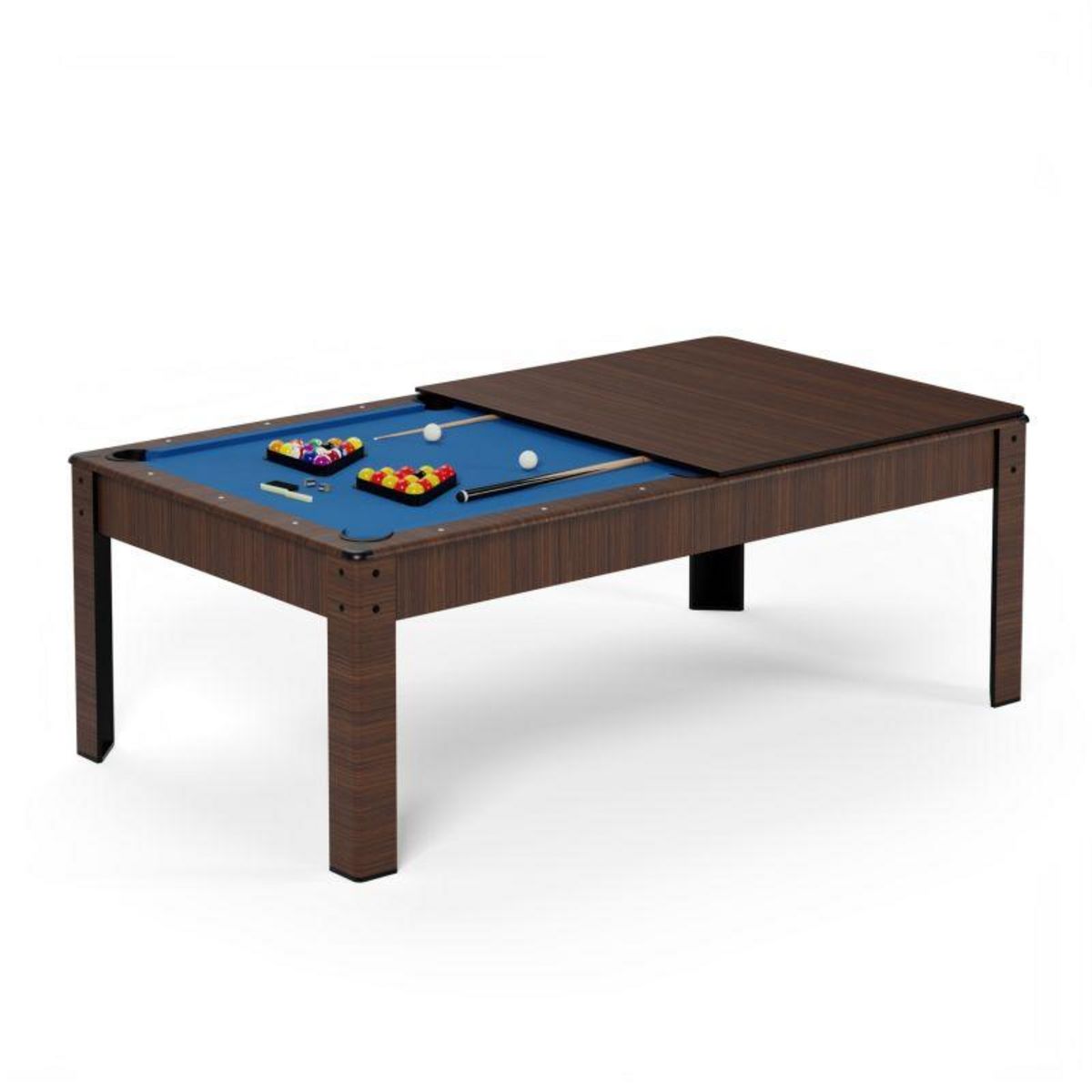 SOKKER Billard Américain convertible table 8 places KITBILL 7Ft- 226,5 x 126,5 x 80cm Plateau dînatoire et accessoires inclus - Marron