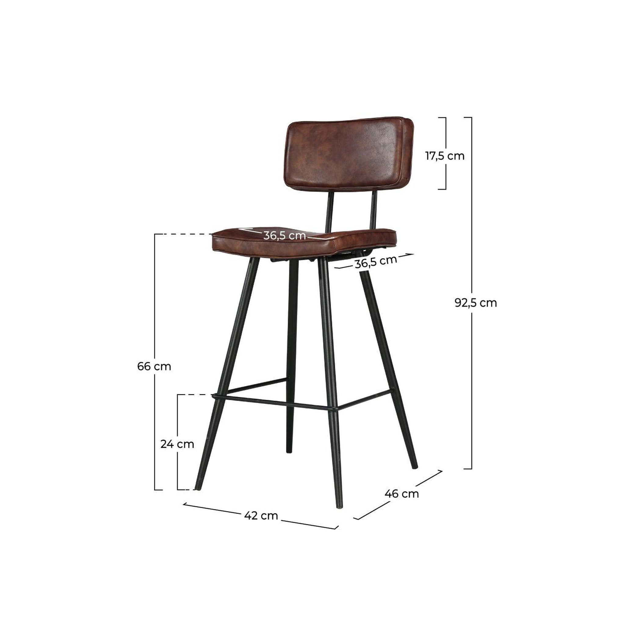 Voir la diapositive 4 : MAISON PAVANE Lot de 2 chaises de bar mi-hauteur 66 cm en cuir synthétique marron-texas