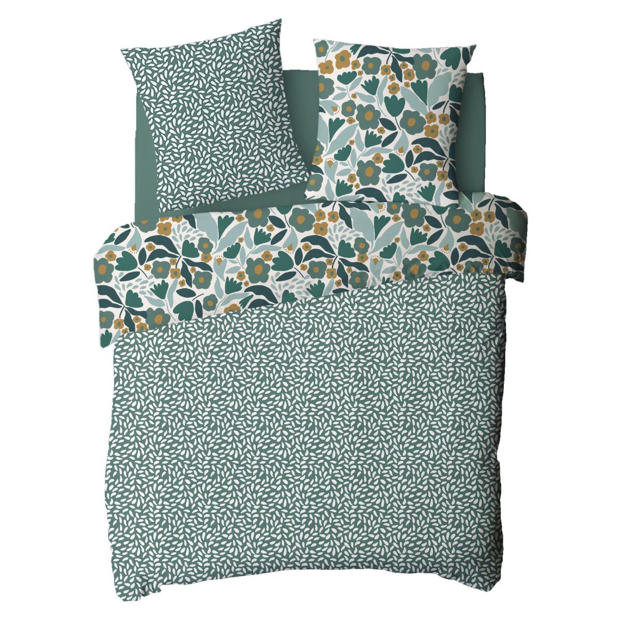 Voir la diapositive 5 : FUTURE HOME Parure de lit 2 personnes en coton 57 fils imprimé vert