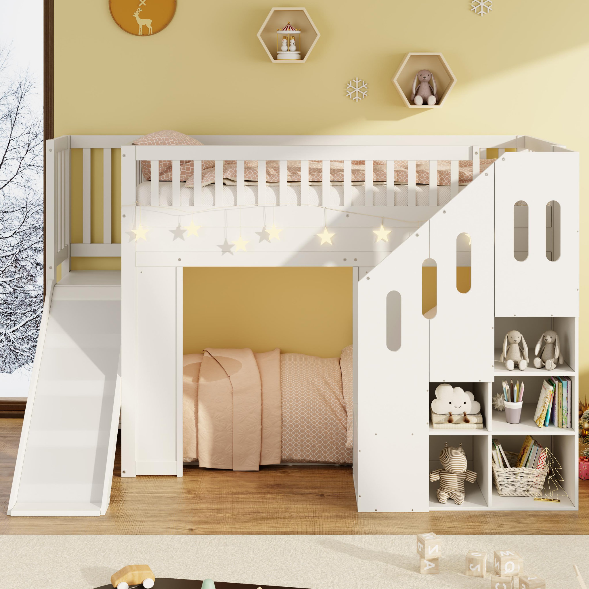 Voir la diapositive 4 : MERAX Lit combiné enfant 90x200 cm coloris blanc led pin