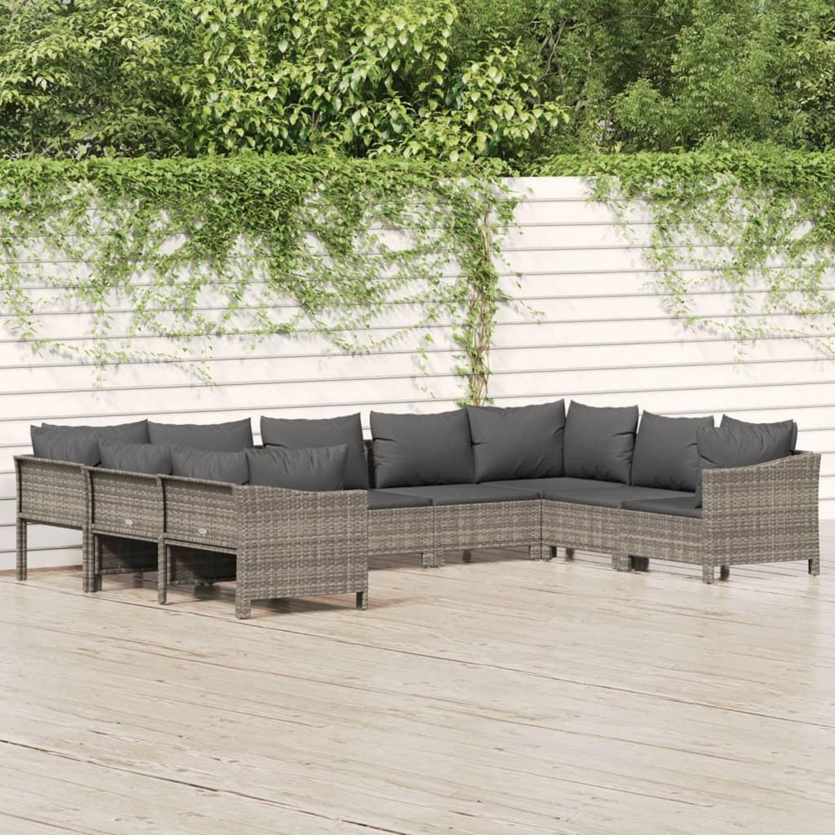 VIDAXL Salon de jardin 9 pcs avec coussins Gris Resine tressee