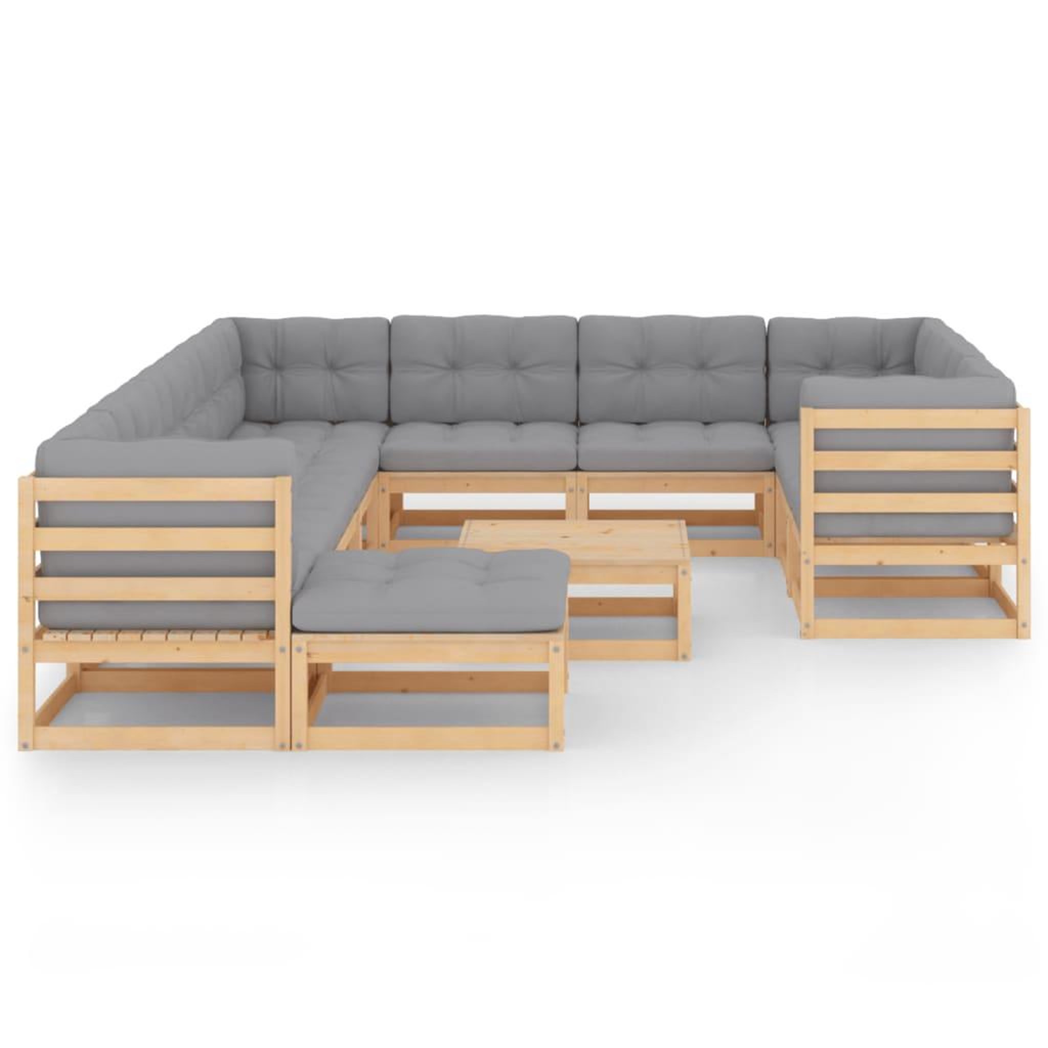 Voir la diapositive 2 : VIDAXL Salon de jardin 12 pcs avec coussins Bois de pin massif
