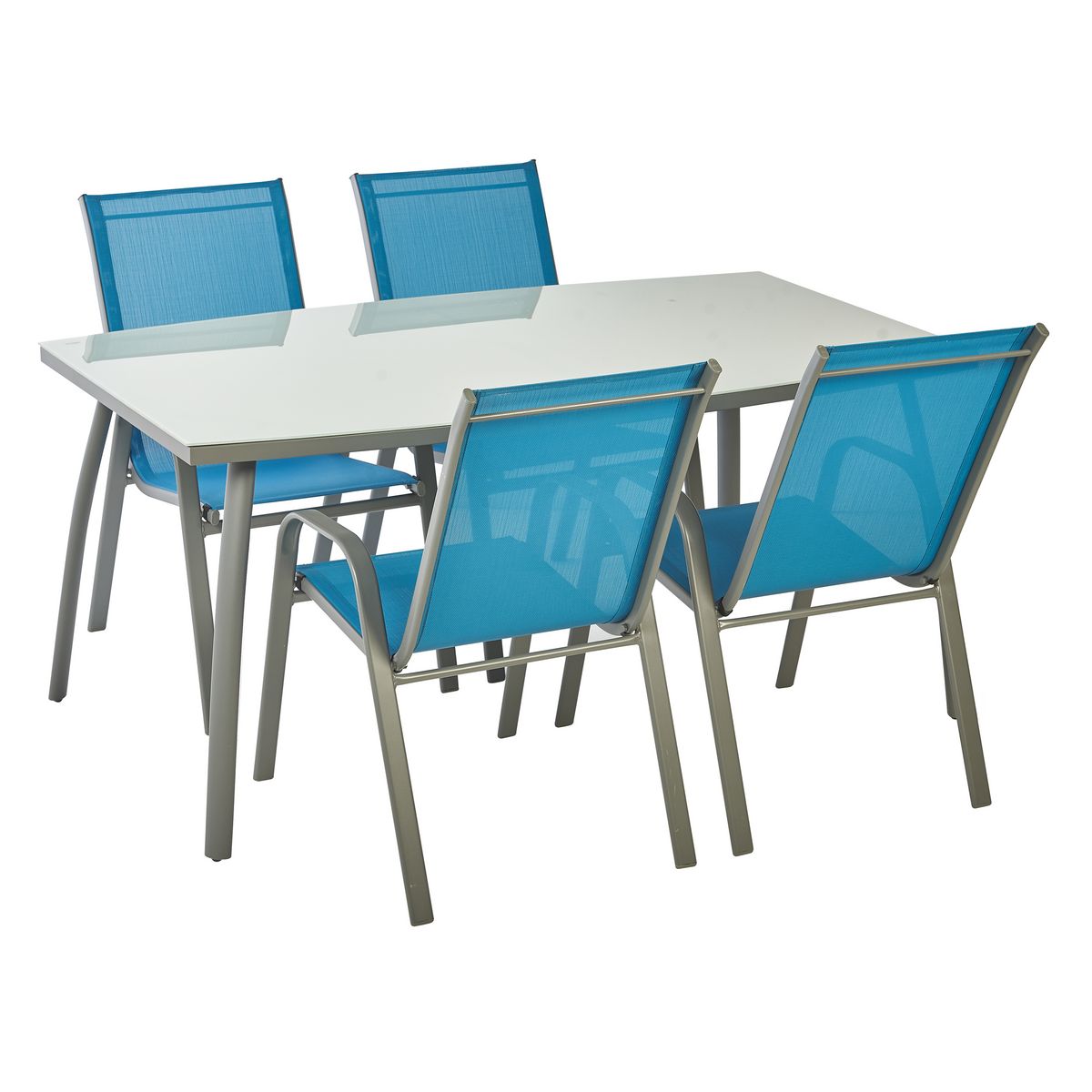 GARDENSTAR Salon de jardin 4 personnes en acier Bleu