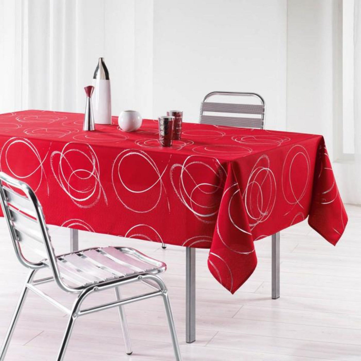 Paris Prix Nappe Imprimé Métallisé  Bully  150x300cm Rouge