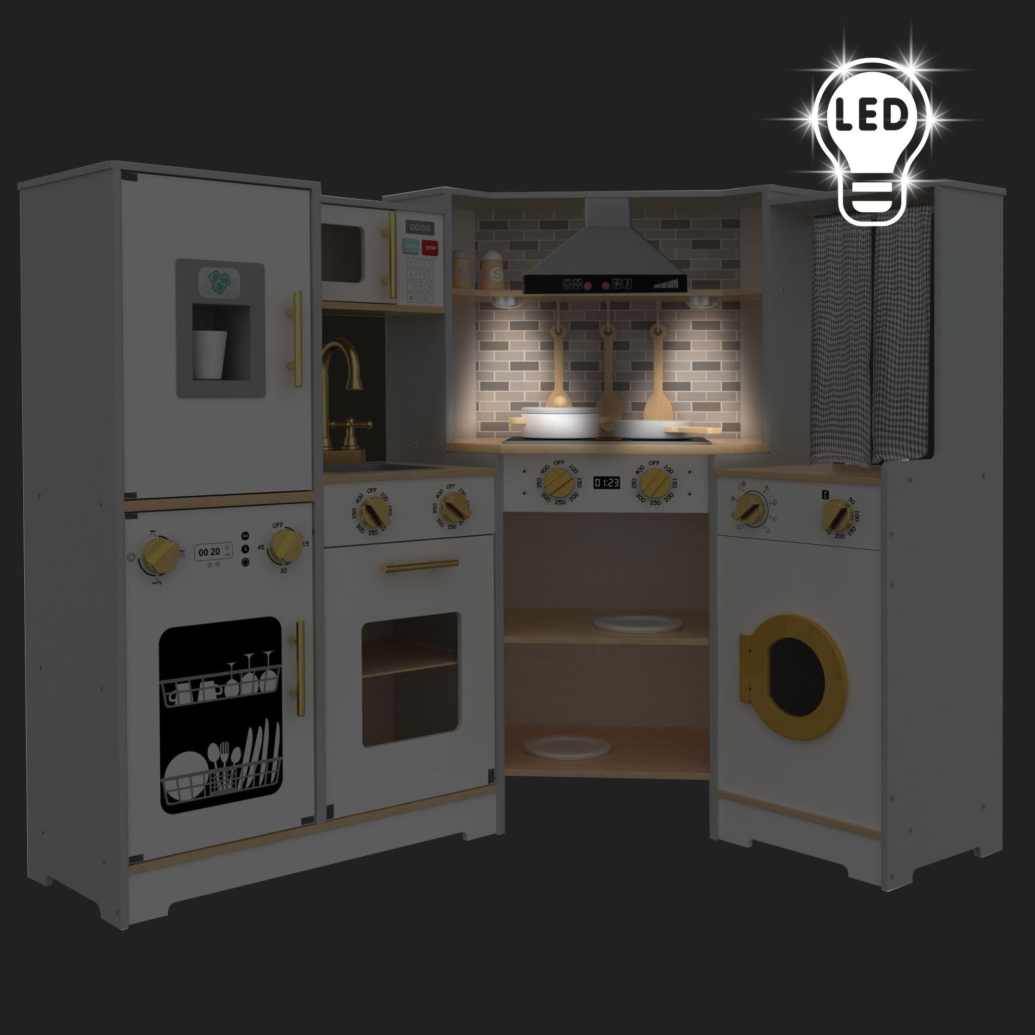 Voir la diapositive 3 : MAMABRUM Cuisine interactive bois led lave-linge et vaisselle mamabrum