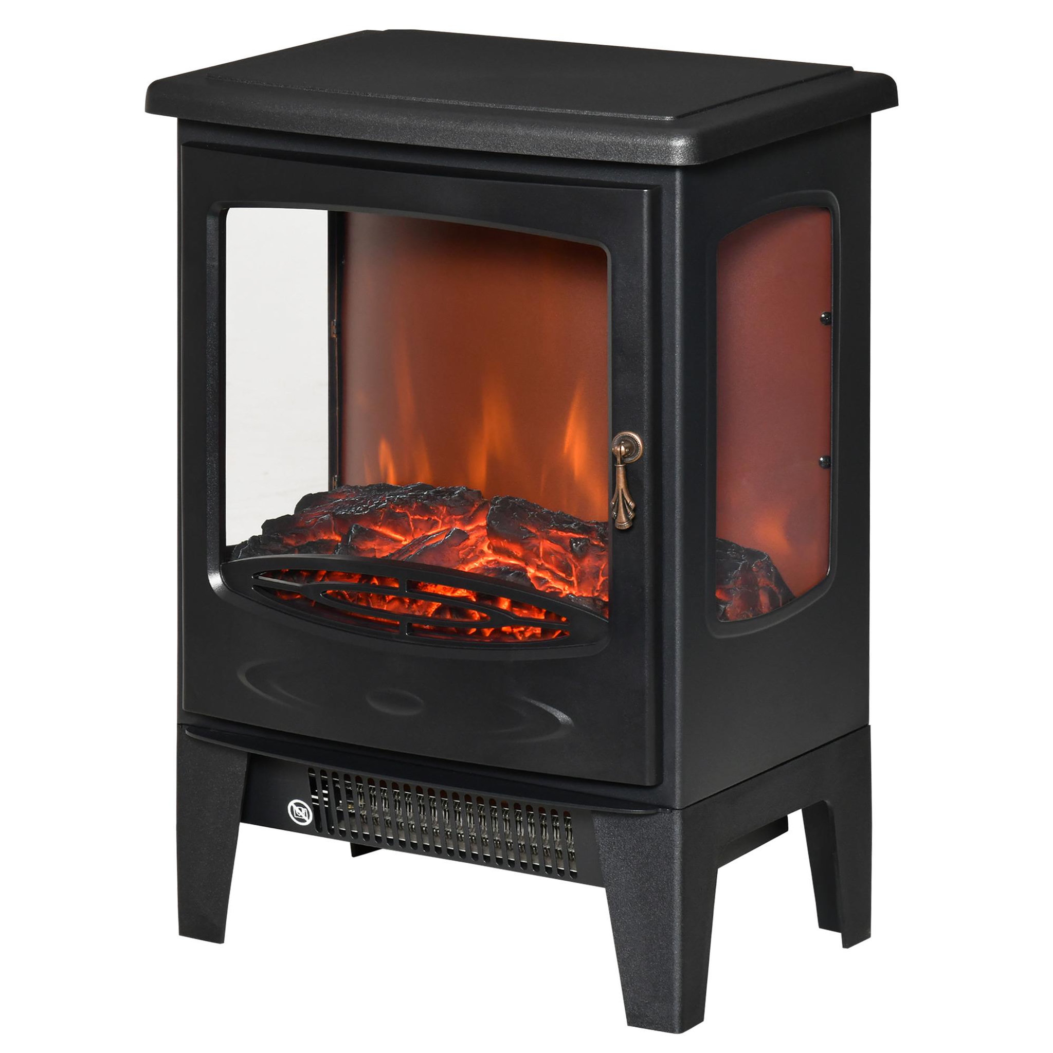 Voir la diapositive 1 : HOMCOM Cheminée électrique poêle style néo-rétro 1000-2000 W simulation flammes LED luminosité réglable acier ABS noir