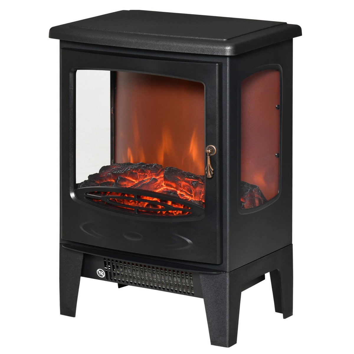 HOMCOM Cheminée électrique poêle style néo-rétro 1000-2000 W simulation flammes LED luminosité réglable acier ABS noir