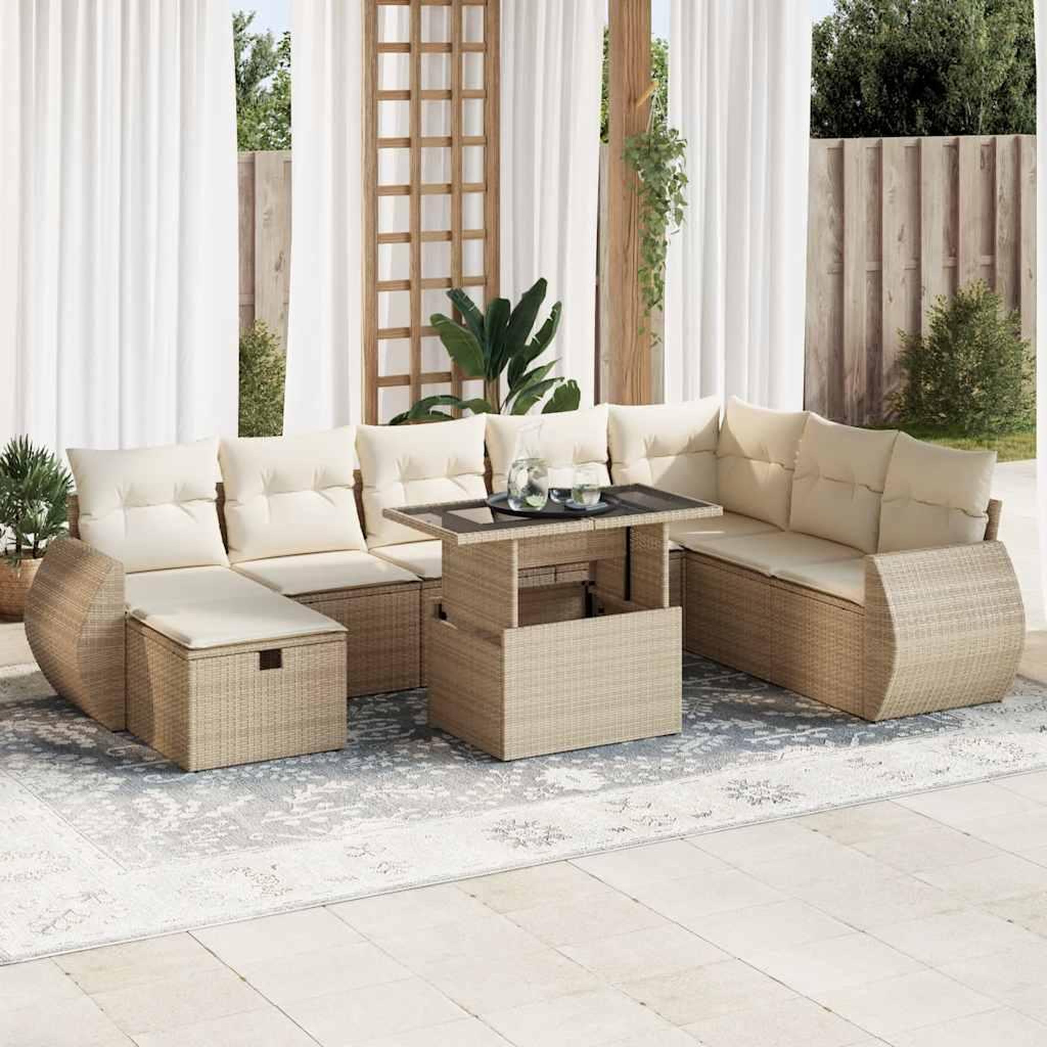 VIDAXL Salon de jardin avec coussins 9 pcs beige resine tressee