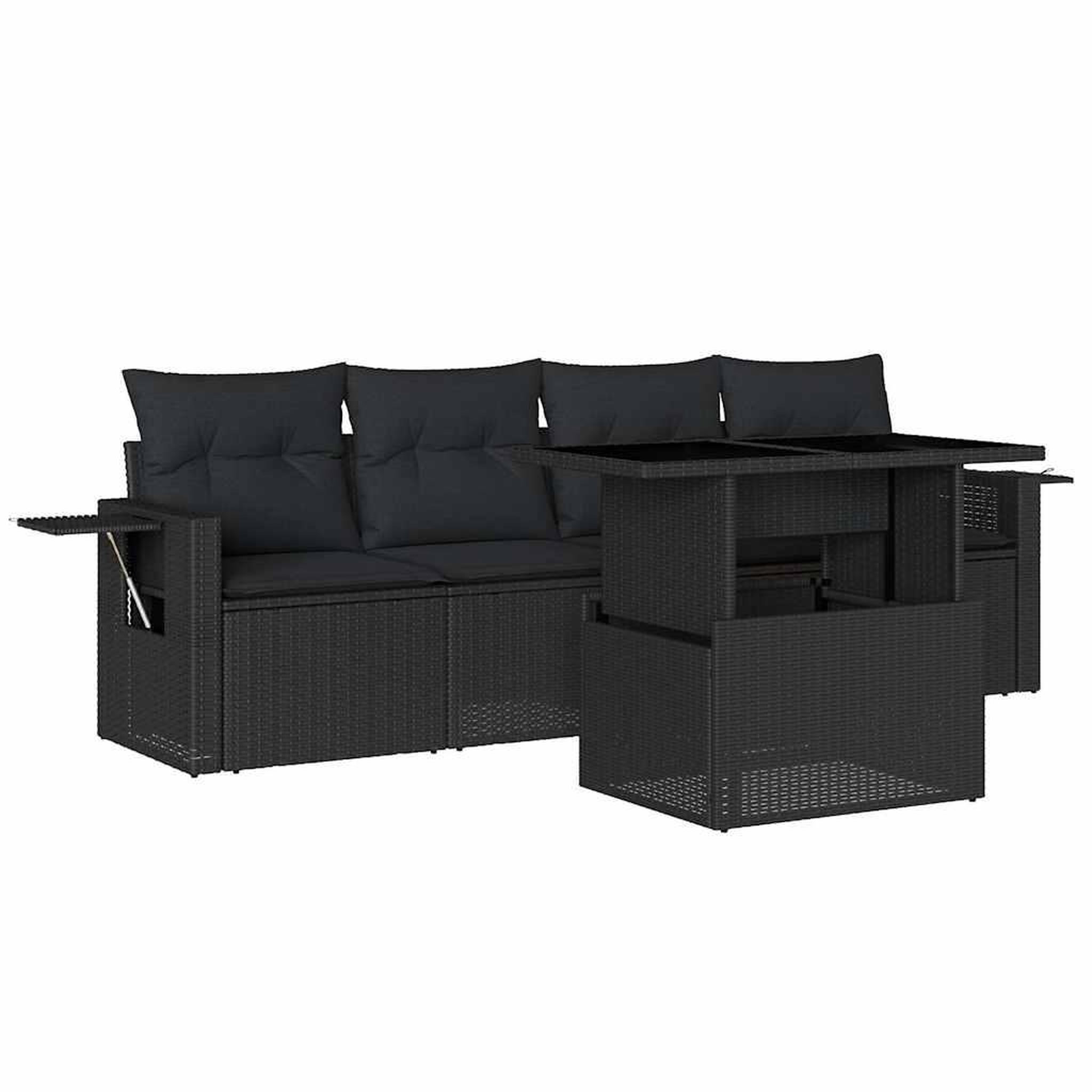 Voir la diapositive 2 : VIDAXL Salon de jardin 5 pcs avec coussins noir resine tressee