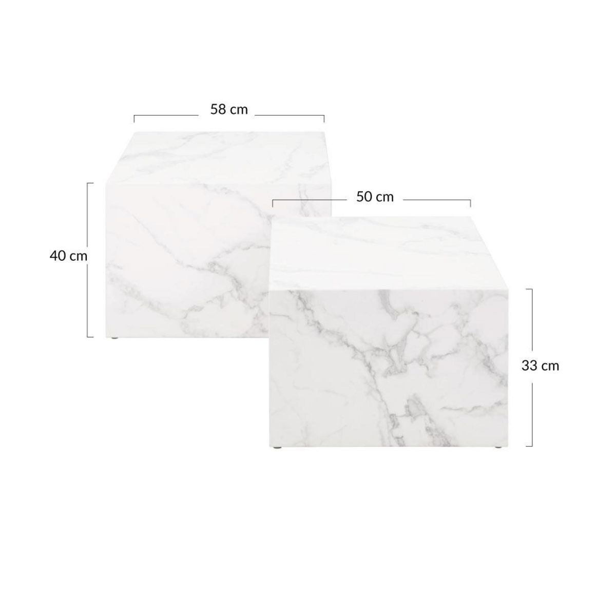 LISA DESIGN Pueblo - lot de 2 tables basses - effet marbre blanc - 58 et 50 cm