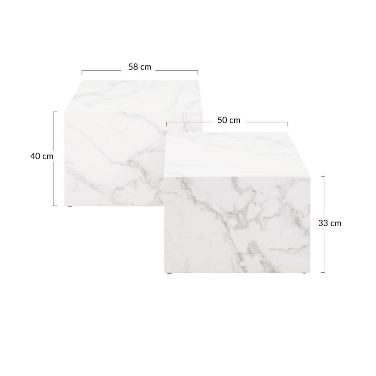 LISA DESIGN Pueblo - lot de 2 tables basses - effet marbre blanc - 58 et 50 cm