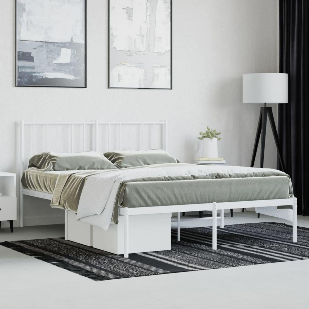VIDAXL Cadre de lit metal sans matelas et tete de lit blanc 120x190 cm