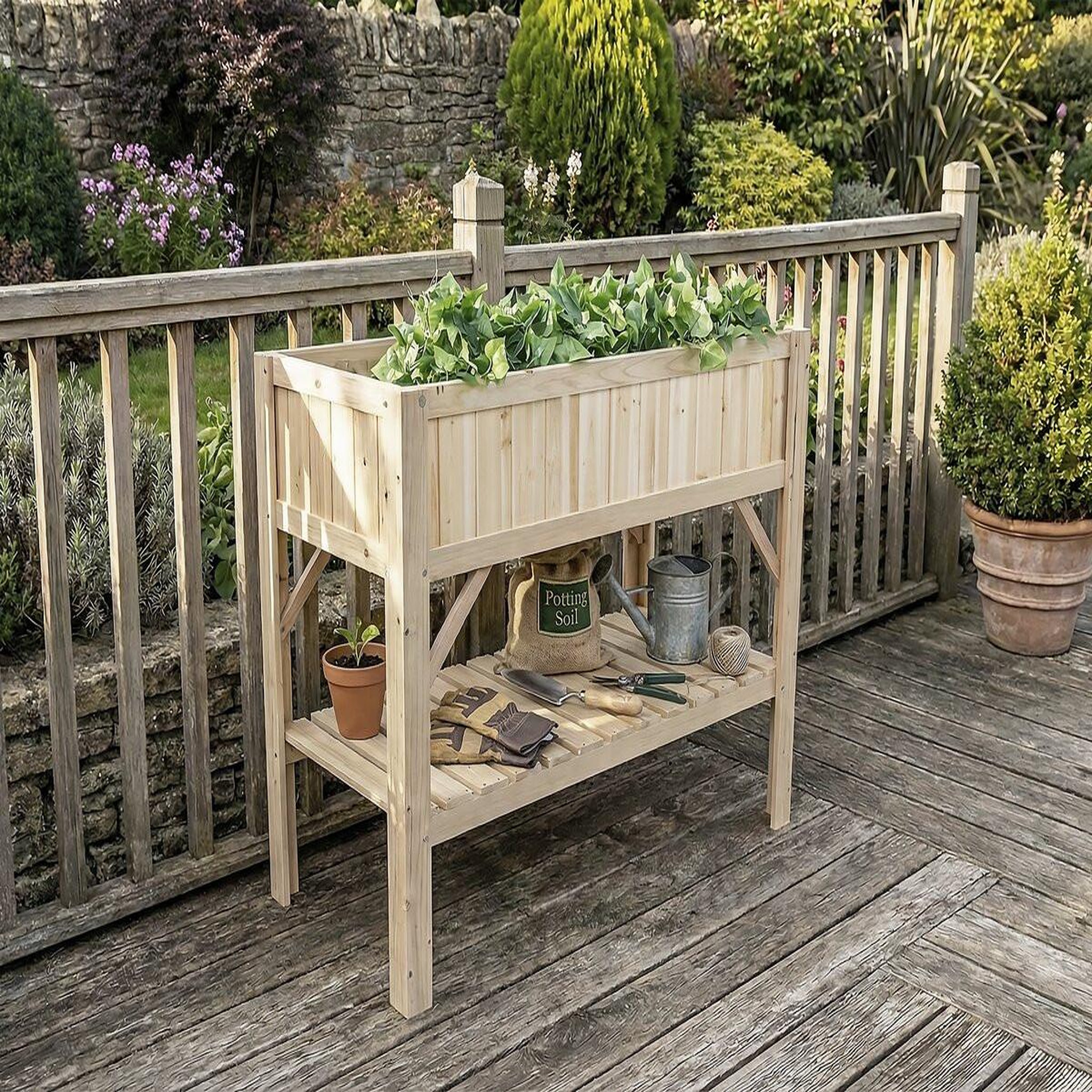 Voir la diapositive 2 : Habitat et Jardin Carré potager en bois sur pieds  magnolia  - 115 x 57 x 90 cm - beige