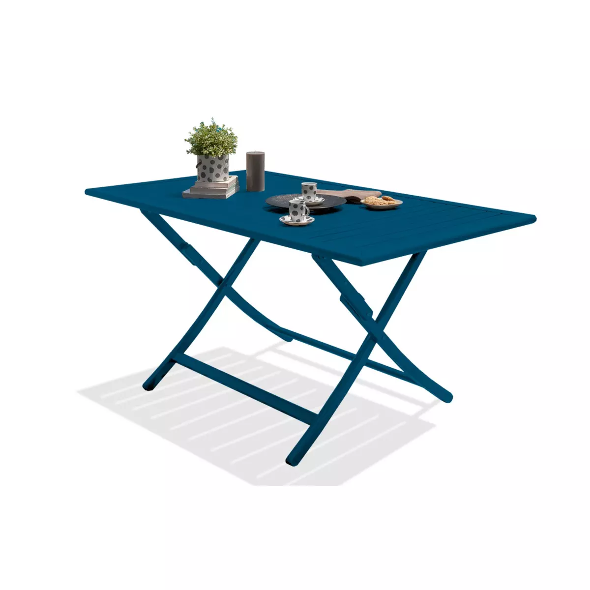 DCB GARDEN Table de jardin pliante 140x80cm aluminium bleu MARIUS