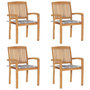 Voir la diapositive 1 : VIDAXL Chaises de jardin empilables avec coussins lot de 4 Teck solide
