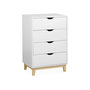Voir la diapositive 1 : SWEEEK Commode blanche scandinave - Floki - chiffonnier avec pieds en bois de sapin. 4 tiroirs. 60x40x90cm