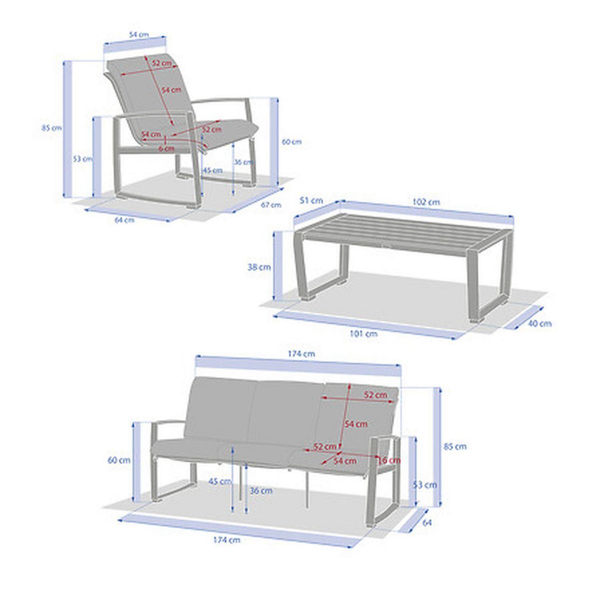 HESPERIDE Salon de jardin en aluminium 5 places BOREANE