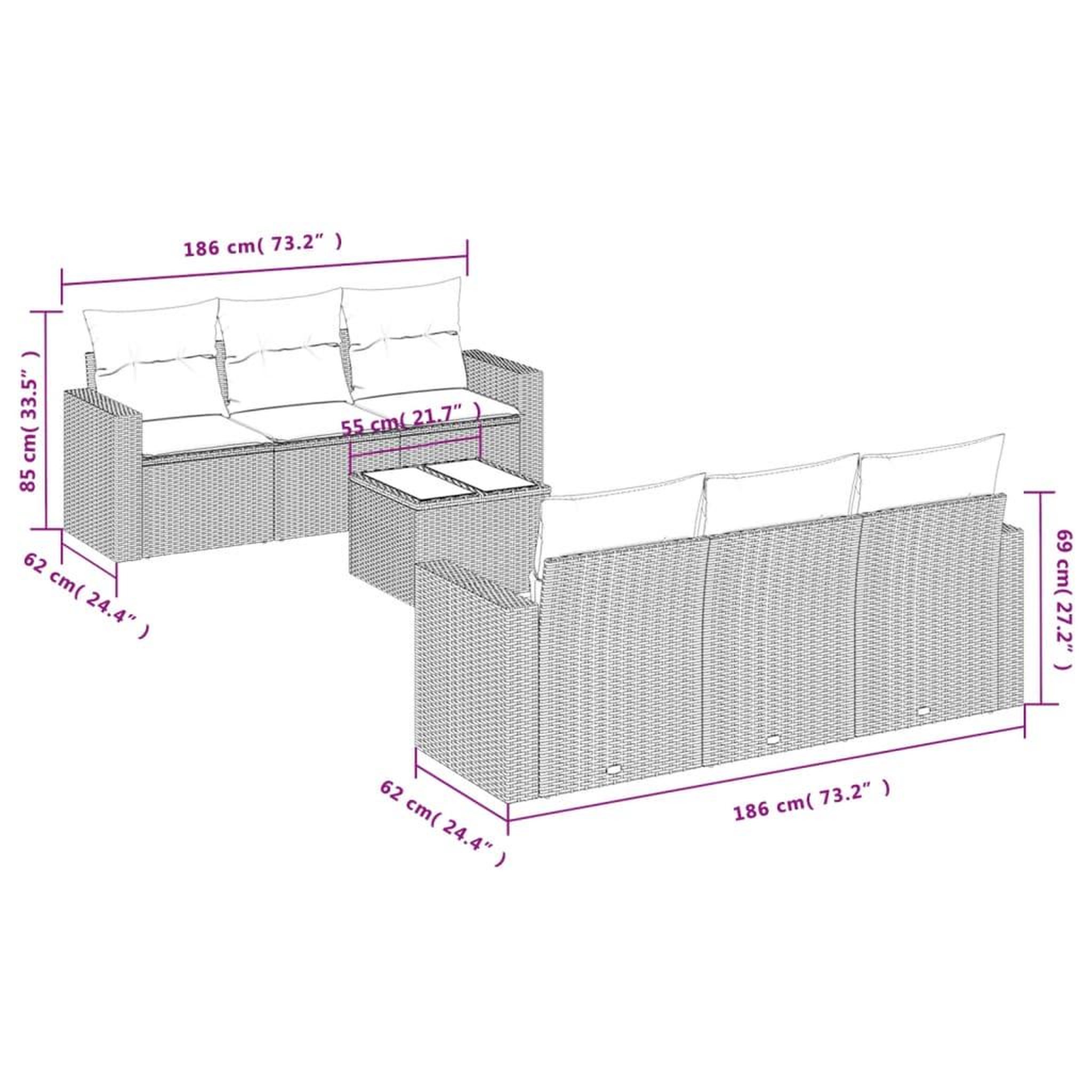 Voir la diapositive 4 : VIDAXL Salon de jardin avec coussins 7 pcs beige resine tressee