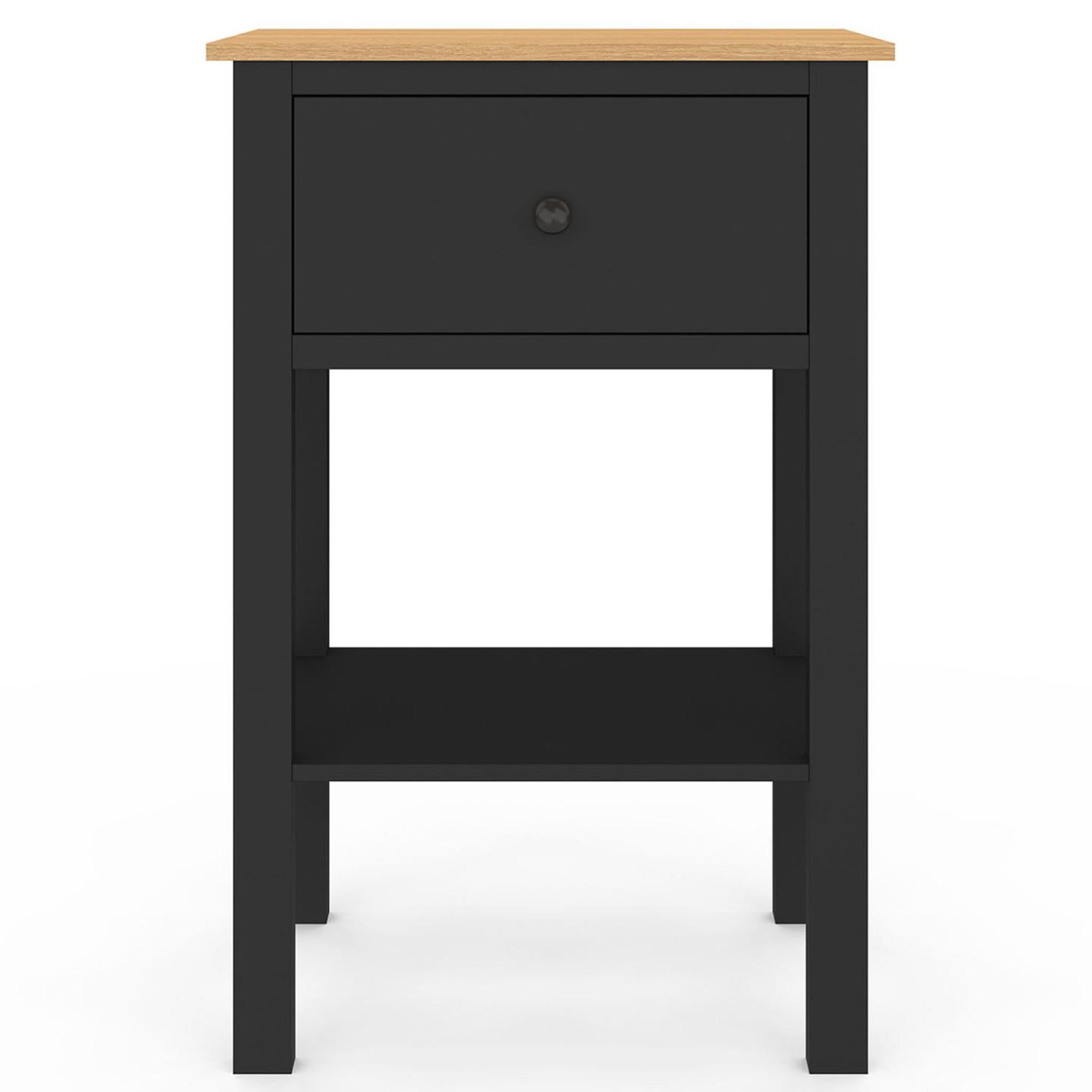 Voir la diapositive 3 : ID MARKET Lot de 2 tables de chevet ACHILLE 1 tiroir et 1 tablette noir et bois