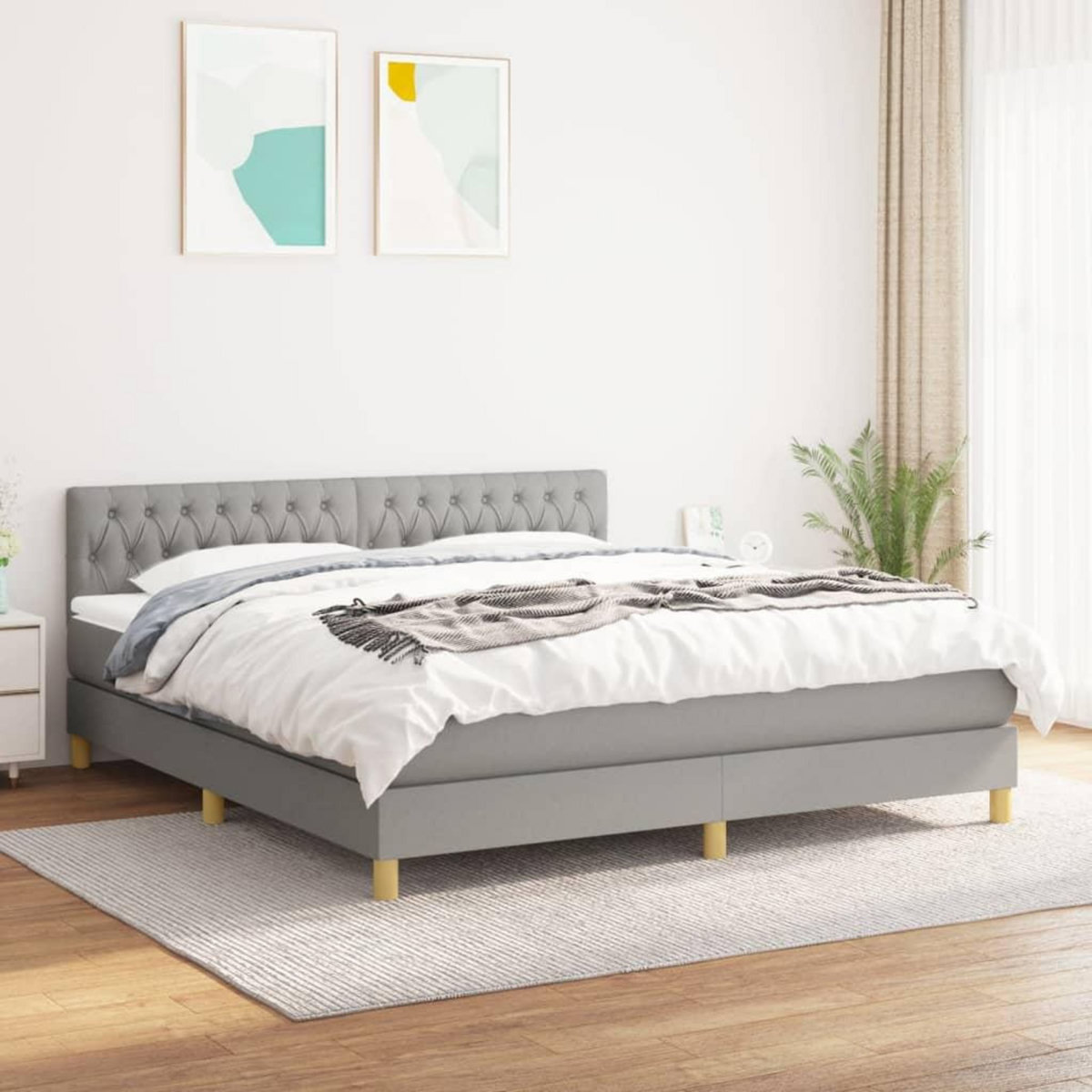 VIDAXL Sommier a lattes de lit avec matelas Gris clair 180x200cm Tissu