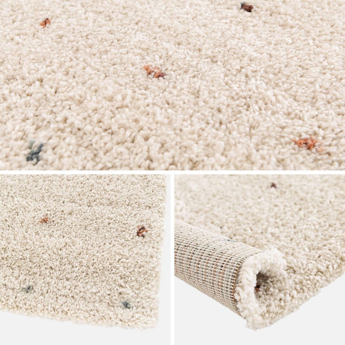 SWEEEK Tapis enfant à petits pois, tapis intérieur crème et multicolore, poils longs shaggy