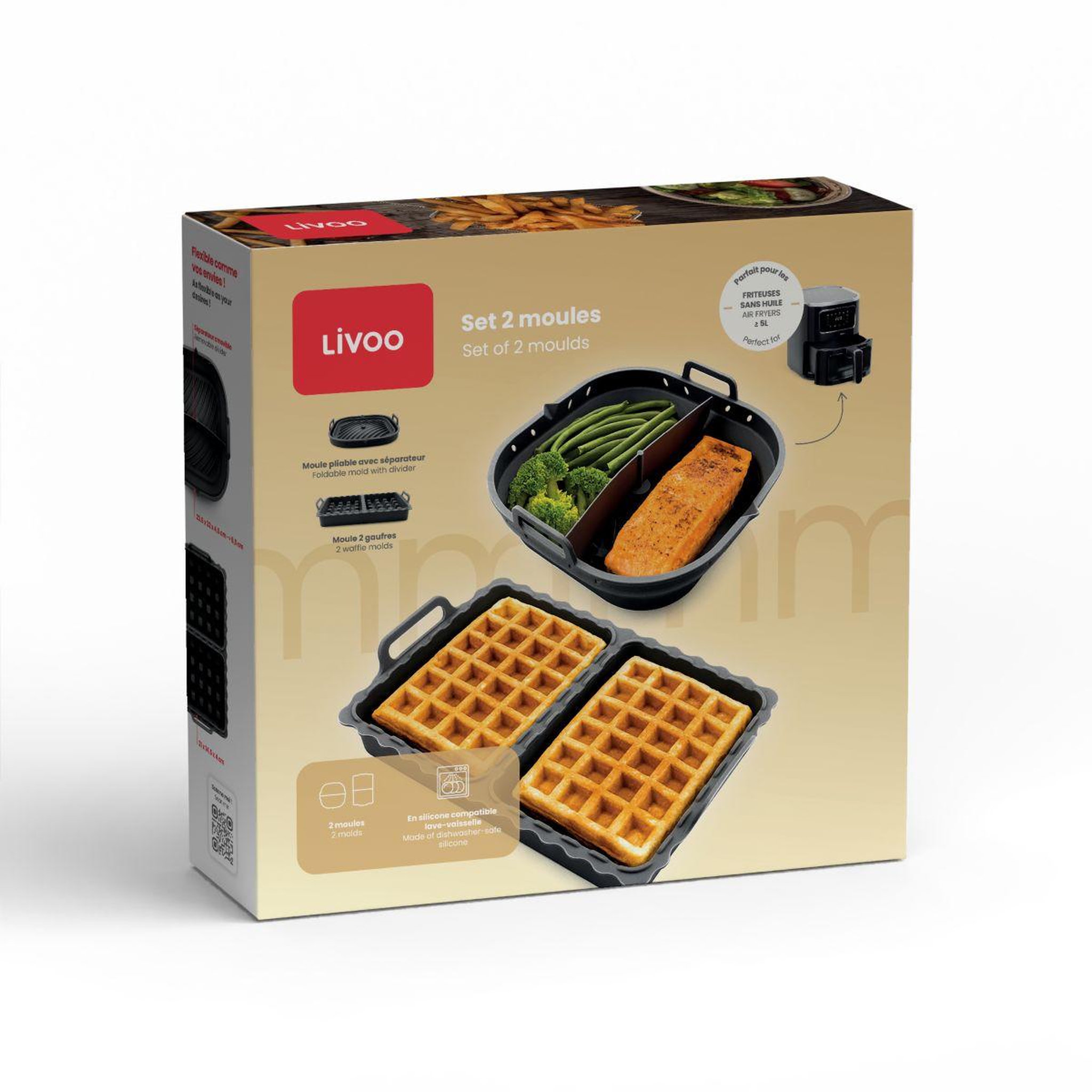 Voir la diapositive 4 : LIVOO moule set de 2 accessoires Airfryer - Rétractable avec séparateur & Spécial gaufres