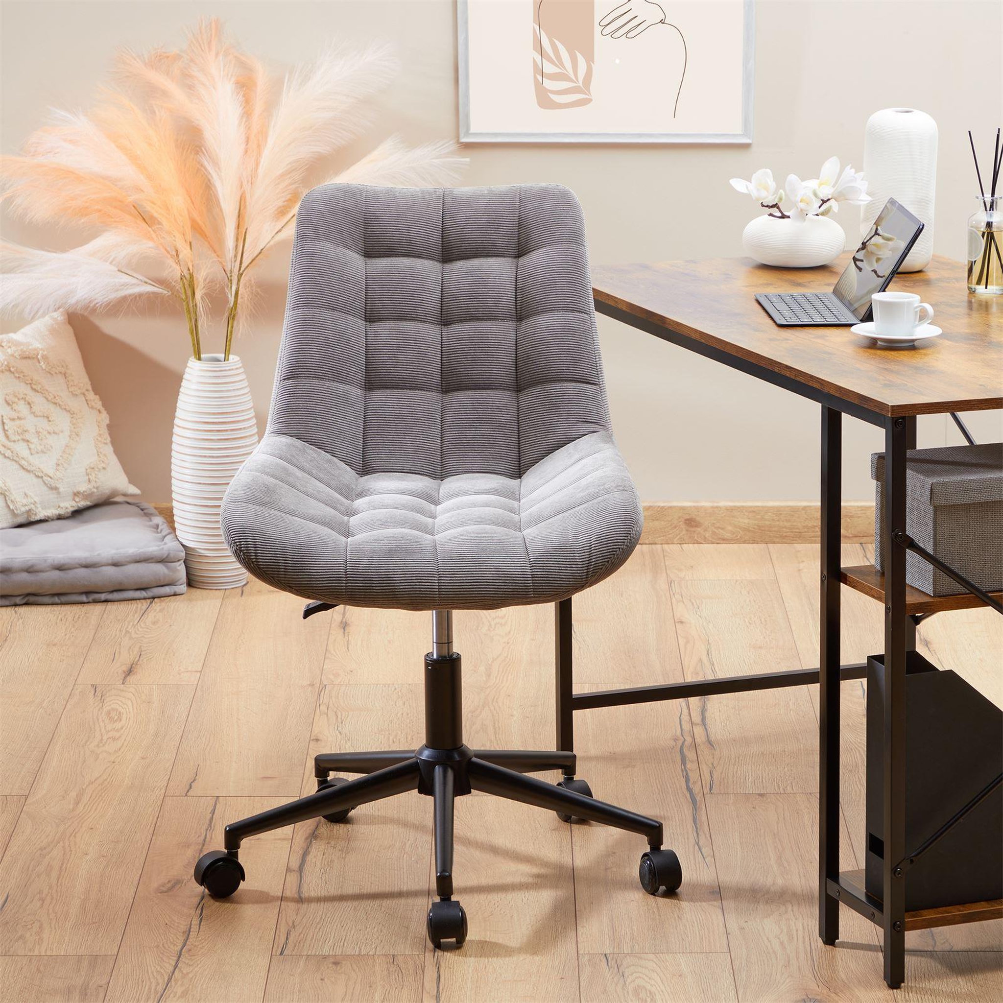 Voir la diapositive 3 : IDIMEX Chaise de bureau VASILO en velours côtelé