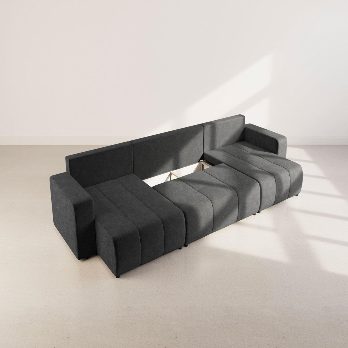 BEST MOBILIER Nicole - canapé panoramique en u 7 places convertible avec coffre en tissu