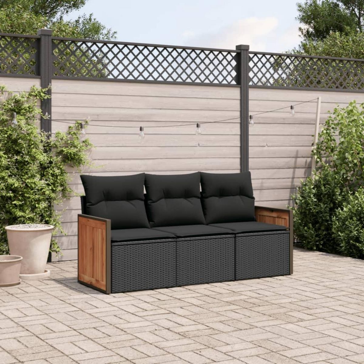 VIDAXL Salon de jardin 3 pcs avec coussins noir resine tressee