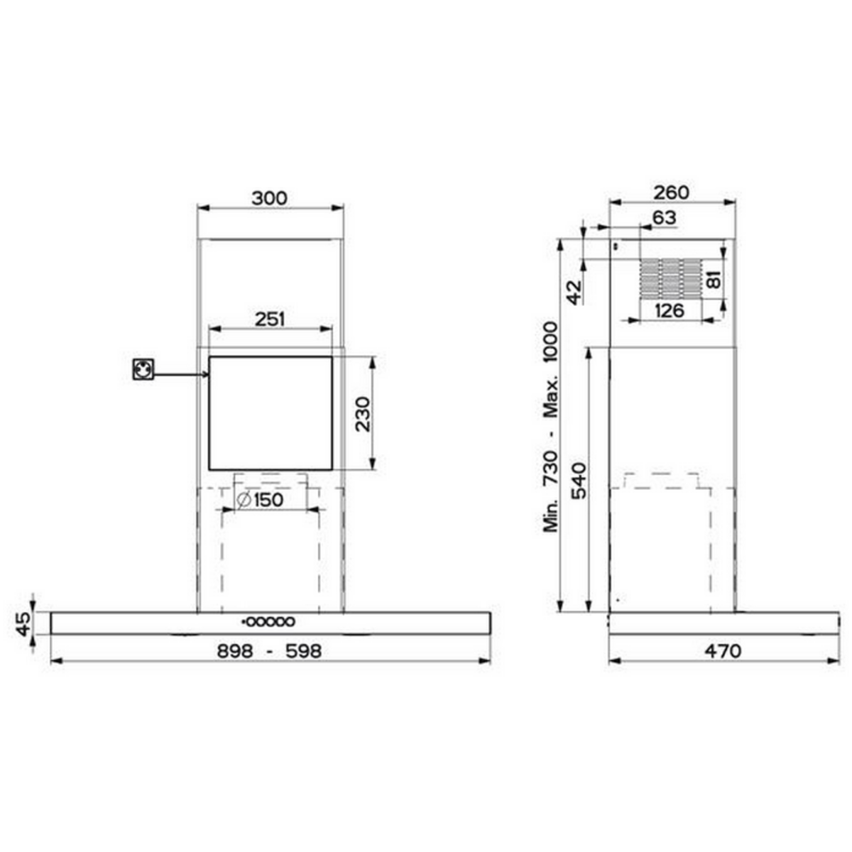 ROBLIN Hotte décorative 90cm 66db 700m3/h inox - 6850896