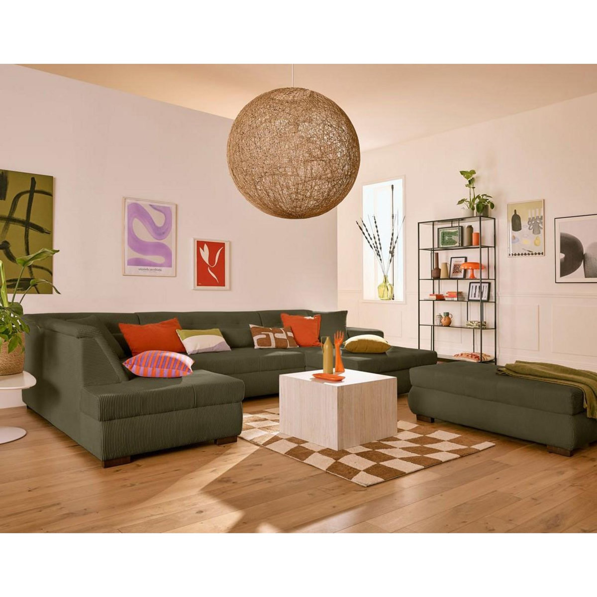 LISA DESIGN Vermont - canapé panoramique d'angle gauche - 7 places - en velours côtelé