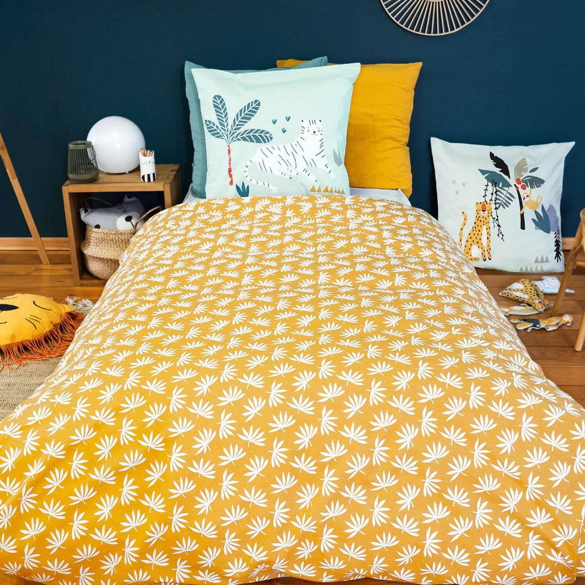 COTE DECO Parure de lit enfant Jungle avec animaux à scratcher - 100% coton 57 fils/cm² - 140 x 200 cm