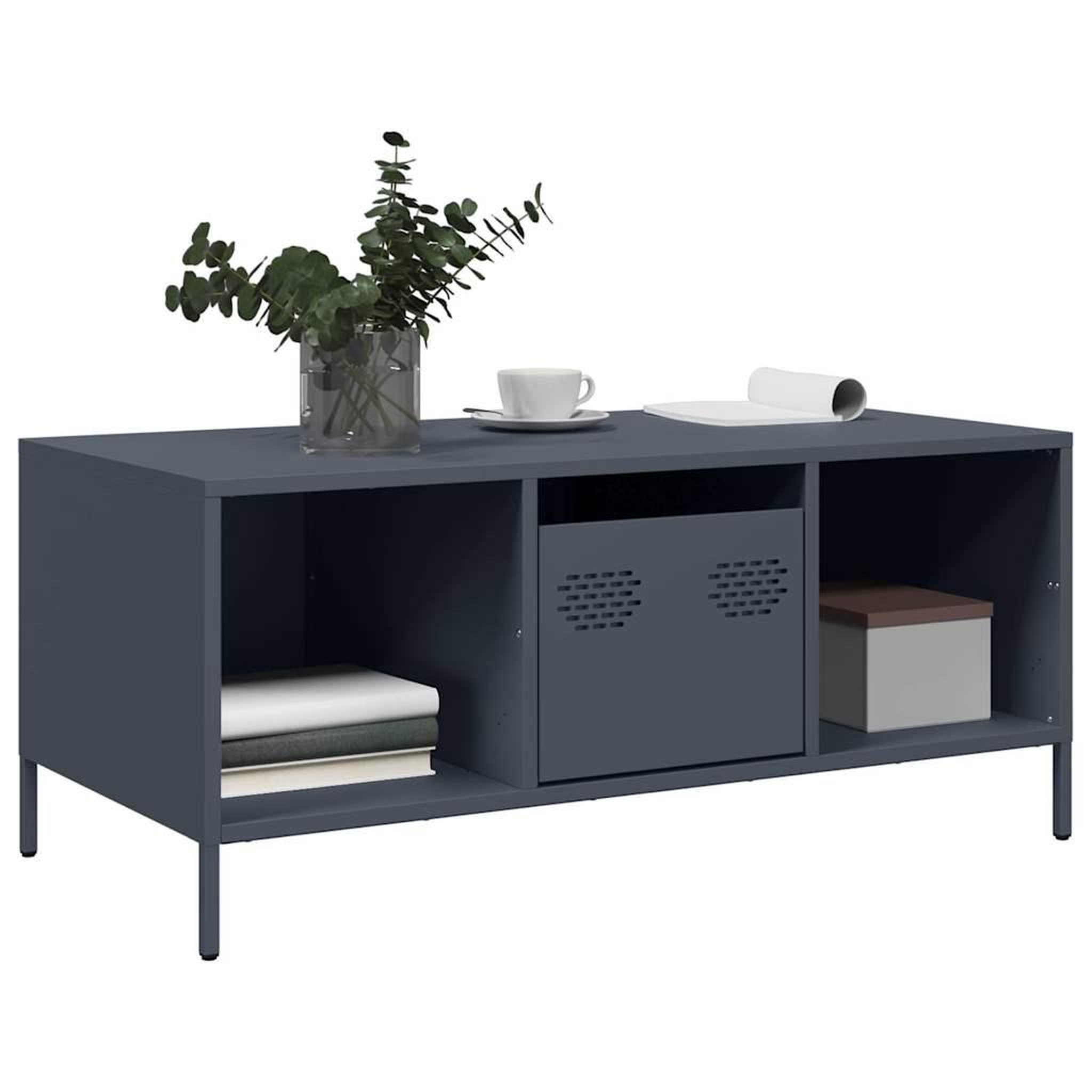 Voir la diapositive 3 : VIDAXL Table basse anthracite 101,5x50x43,5 cm acier lamine a froid