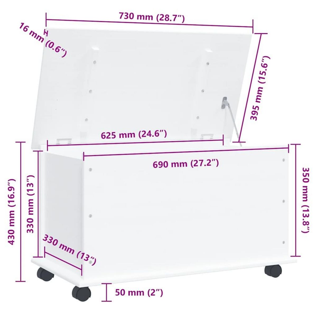 VIDAXL Coffre de rangement et roulettes ALTA blanc 73x39,5x43 cm