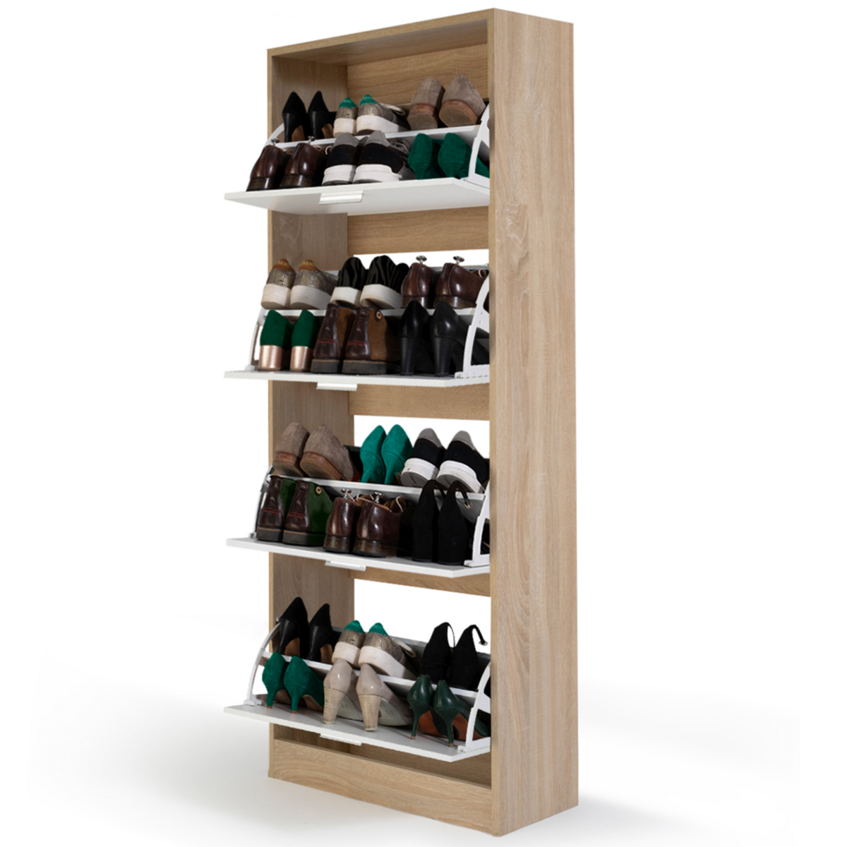 ID MARKET Meuble à chaussures 24 paires KLARK imitation hêtre 4 portes blanches