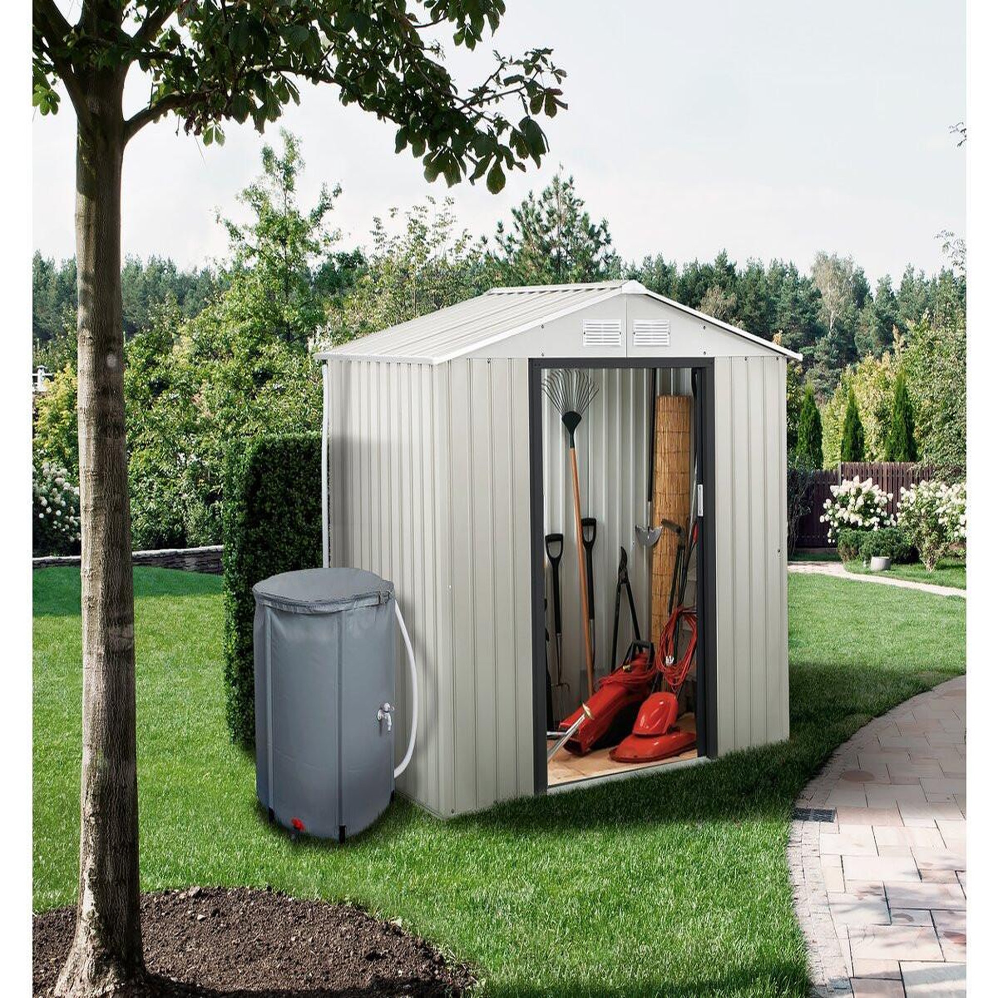 Voir la diapositive 2 : Habitat et Jardin Abri de jardin métal  nebraska  - 4,07m² avec gouttière et récupérateur d'eau