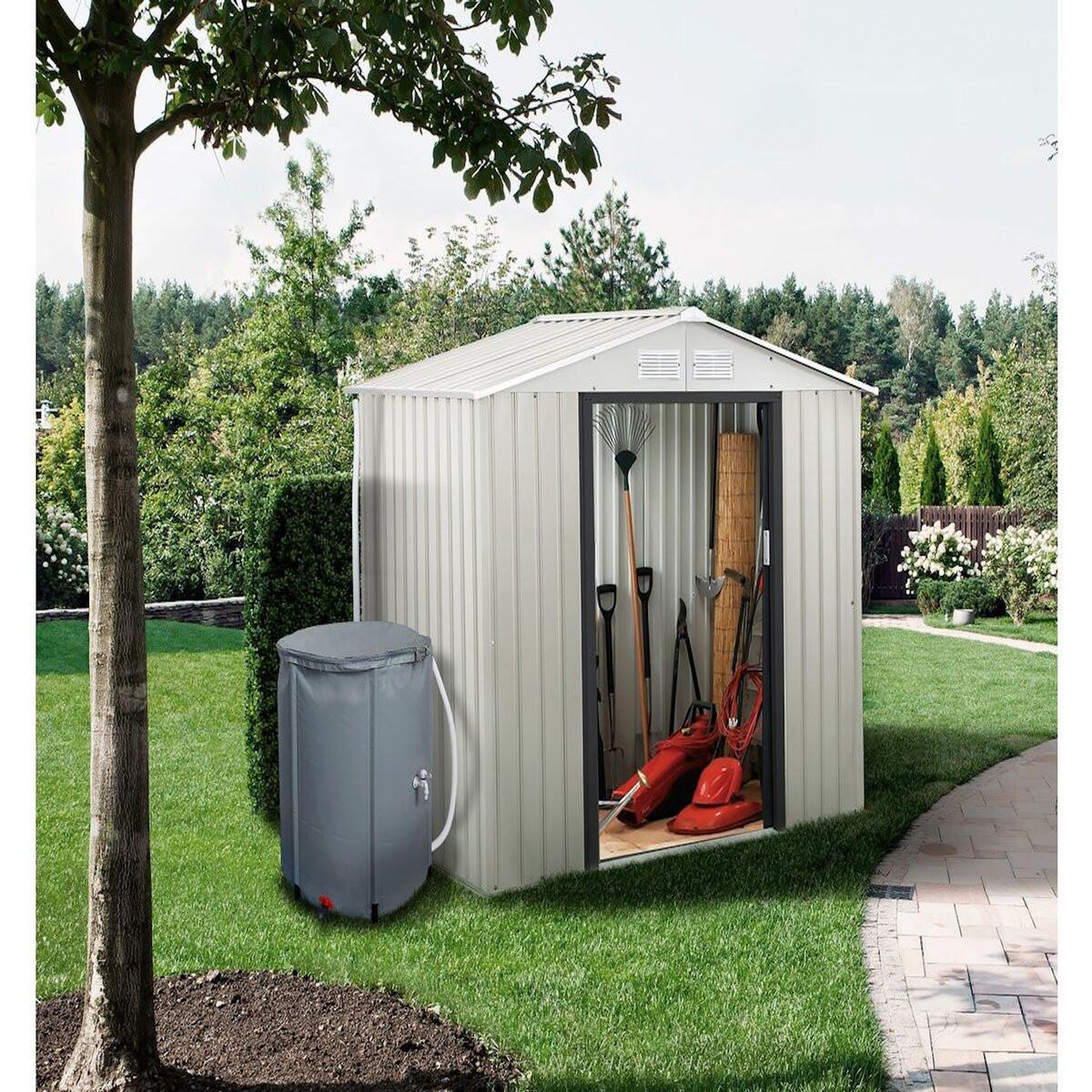 Habitat et Jardin Abri de jardin métal  Nebraska  - 4,07m² avec gouttière et récupérateur d'eau