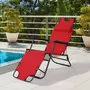 OUTSUNNY Outsunny Chaise longue pliable bain de soleil transat de relaxation dossier inclinable avec repose-pied polyester oxford rouge