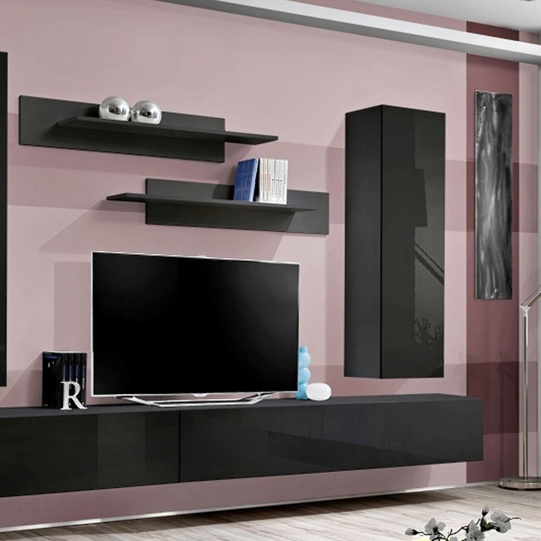 Voir la diapositive 3 : Paris Prix Ensemble meuble tv mural  fly e4  320cm noir