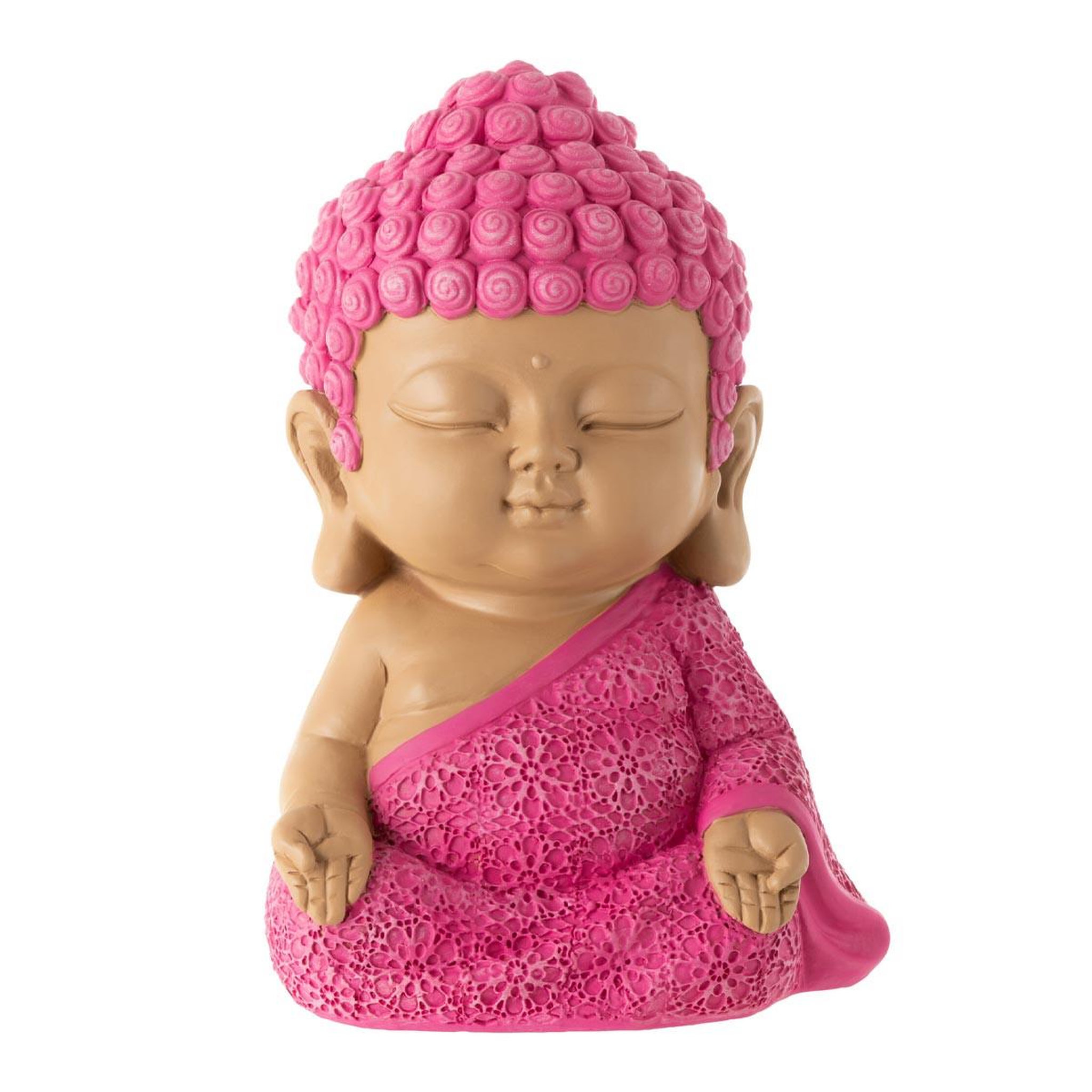 J-LINE Statuette moine zen  toby  19cm rose