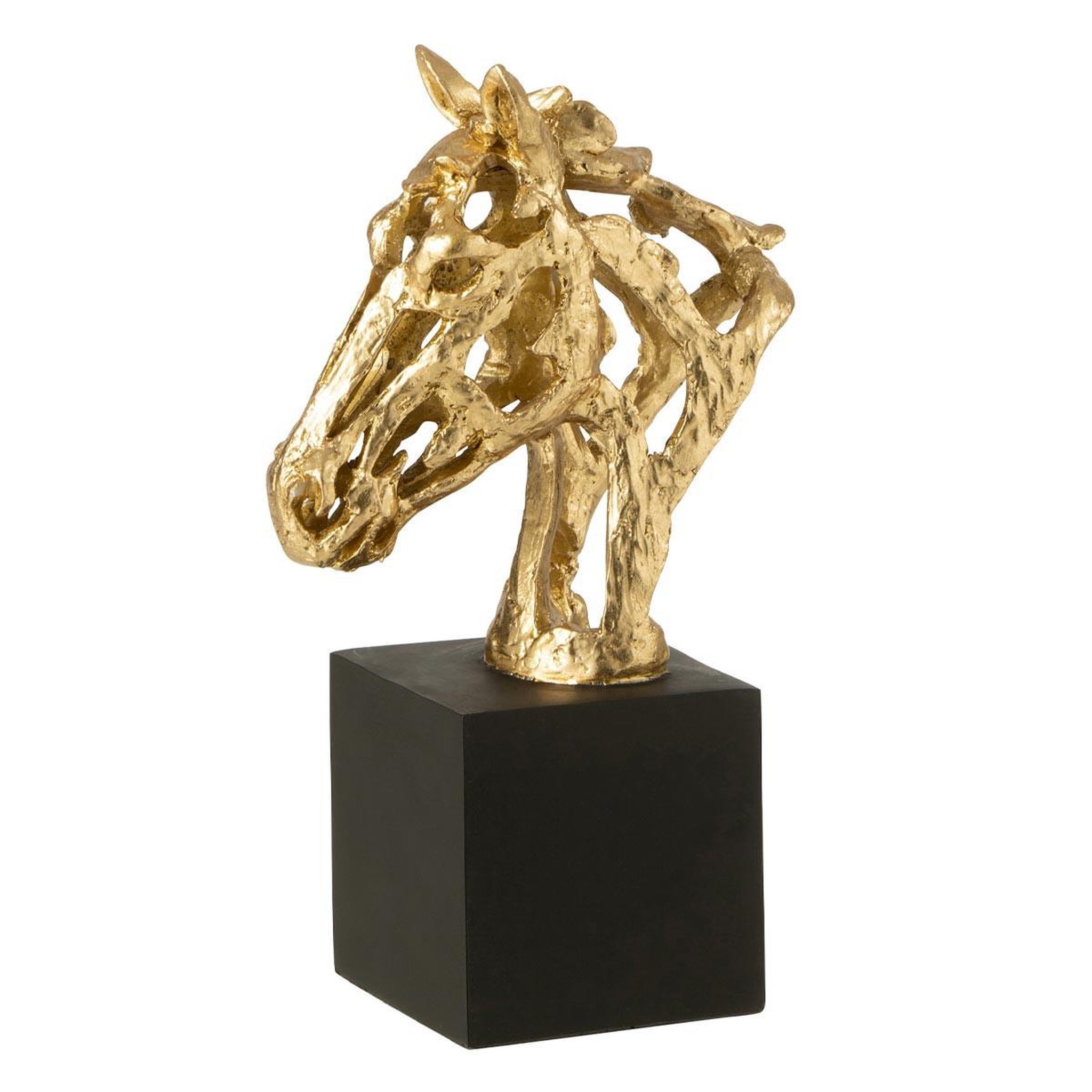 J-LINE Tête de cheval ajourée sur socle  hollywood  26cm doré