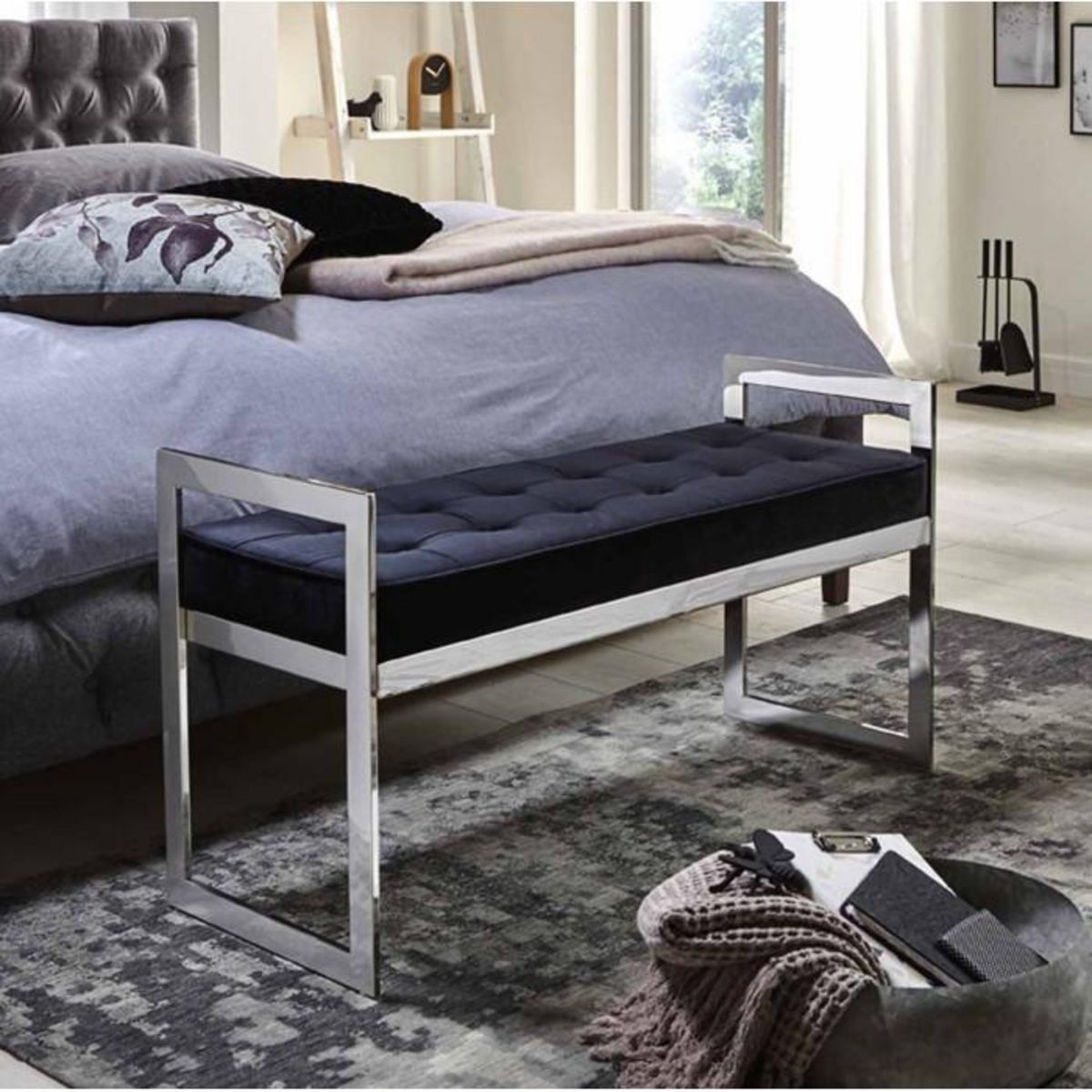 Paris Prix Banc Design en Velours  Noja  100cm Noir