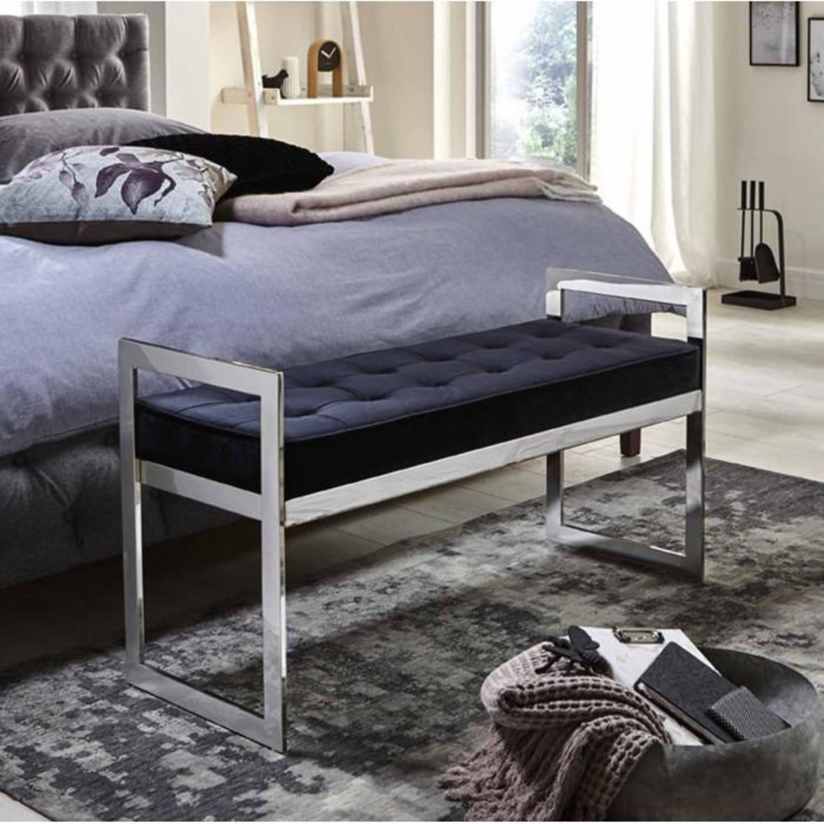 Paris Prix Banc Design en Velours  Noja  100cm Noir