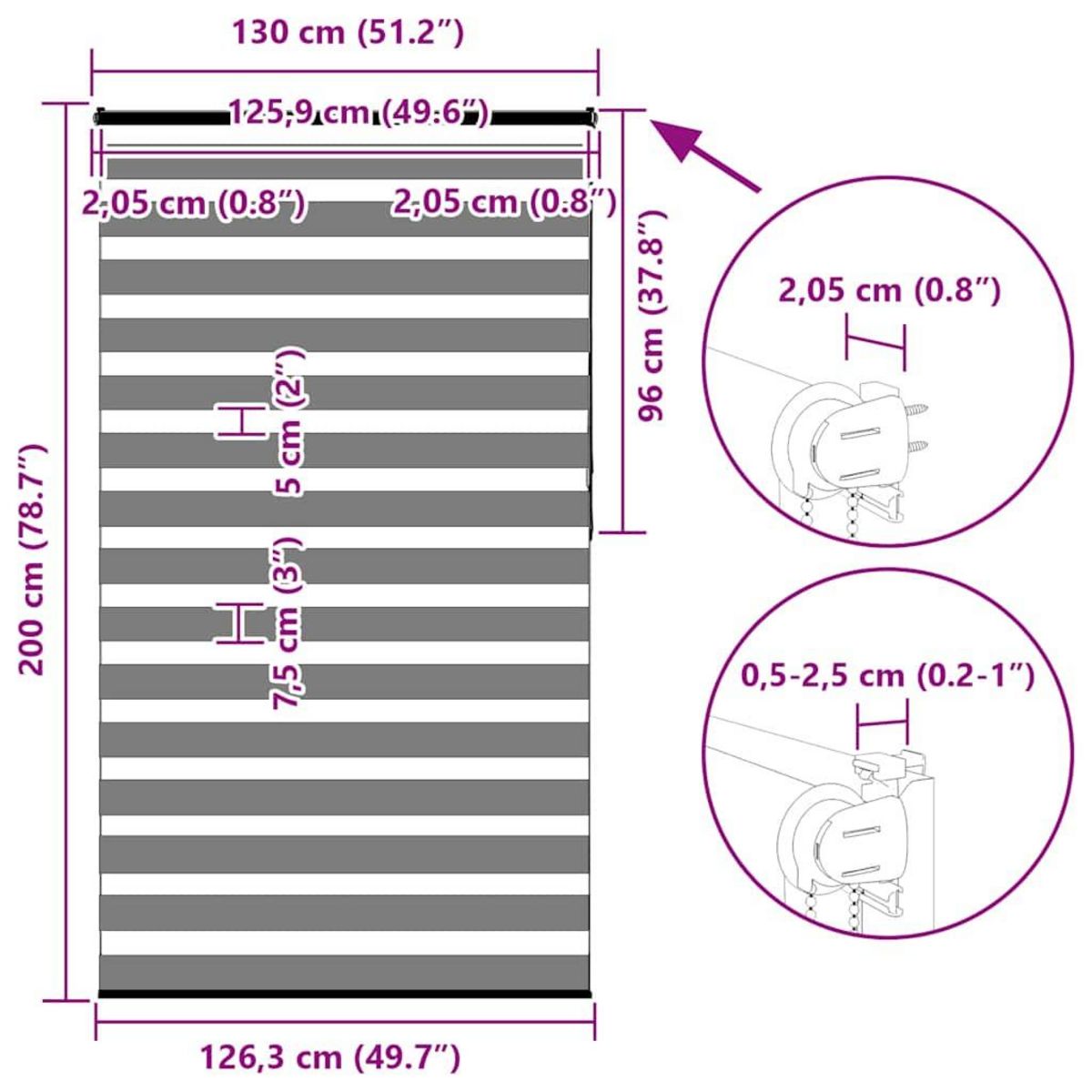 VIDAXL Store zebre marron 130x200cm largeur du tissu 125,9cm polyester