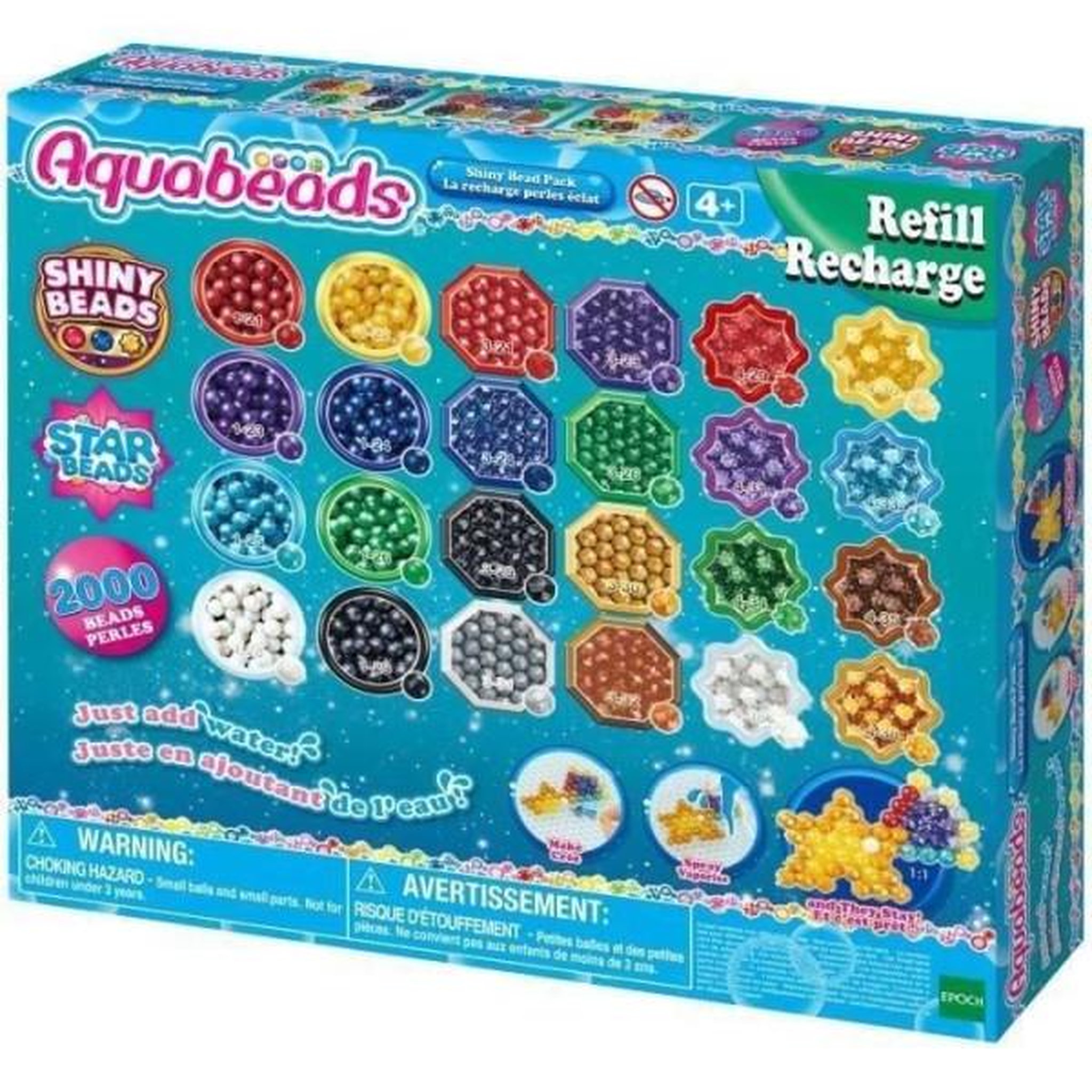 Aquabeads Recharge perles éclats Aquabeads - 2000 perles de 8 couleurs et 3 formes
