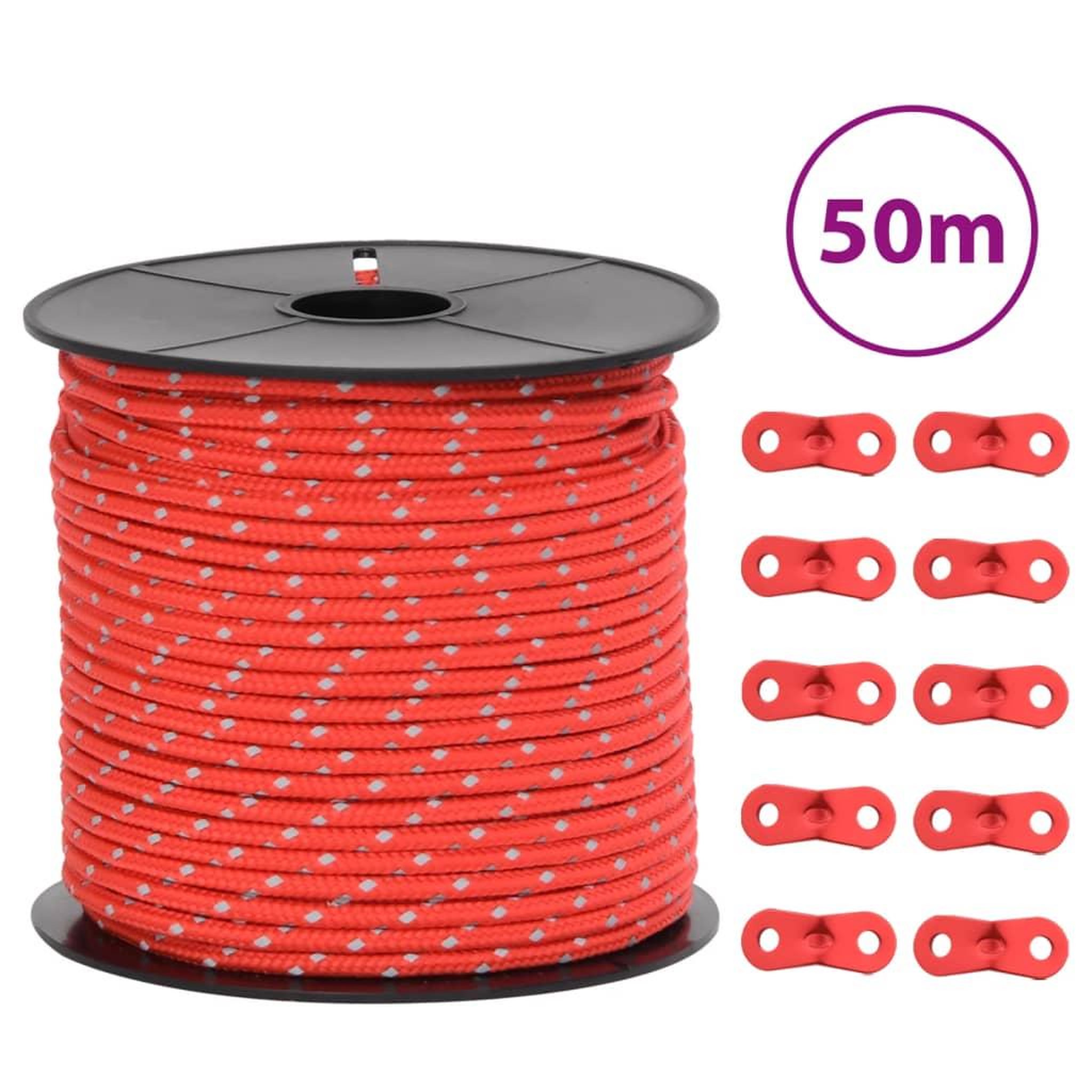 VIDAXL Corde de haubanage de tente avec bandes reflechissantes et cles